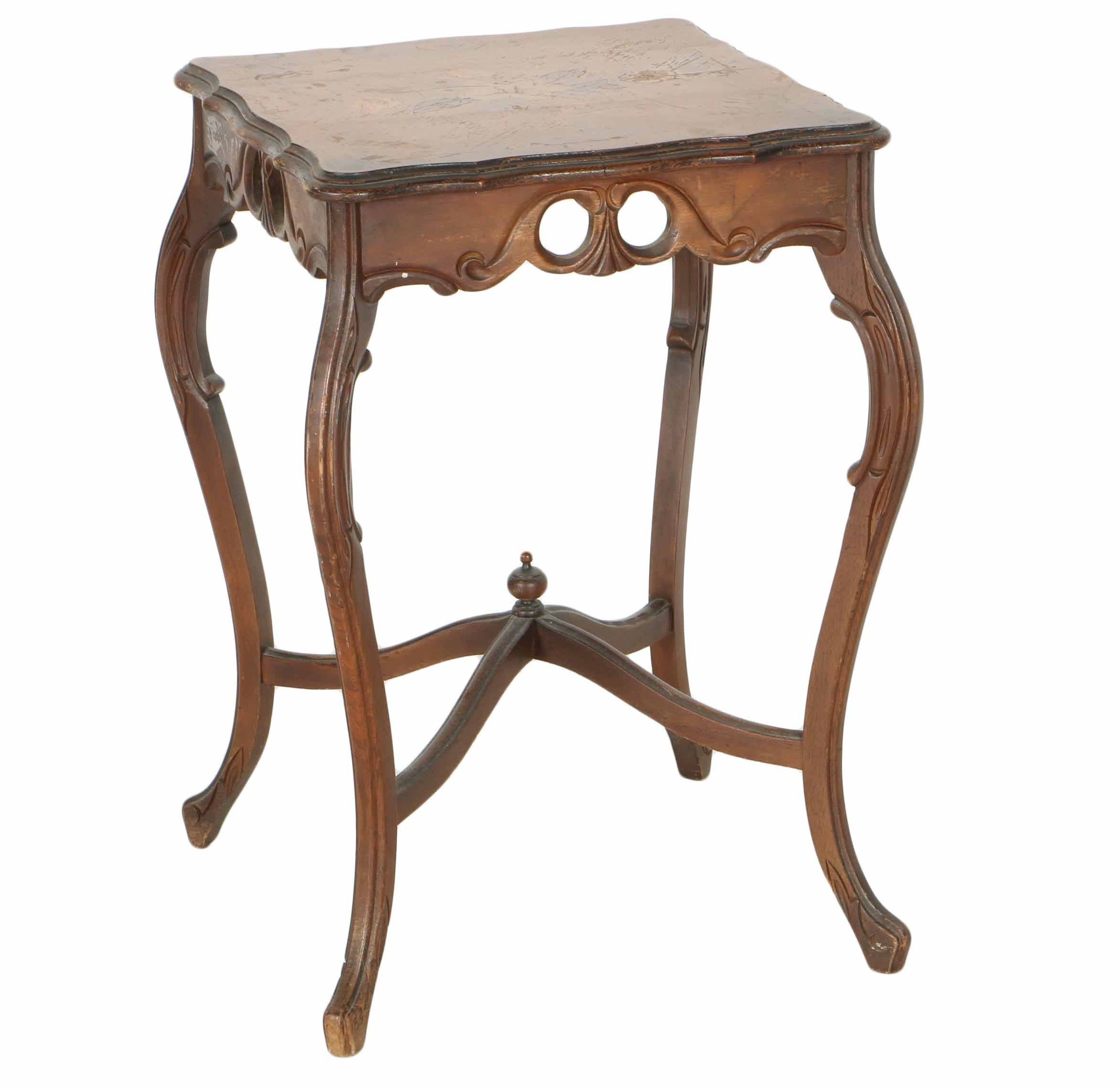 Vintage Provincial Louis XV Style Stand With Marquetry Top