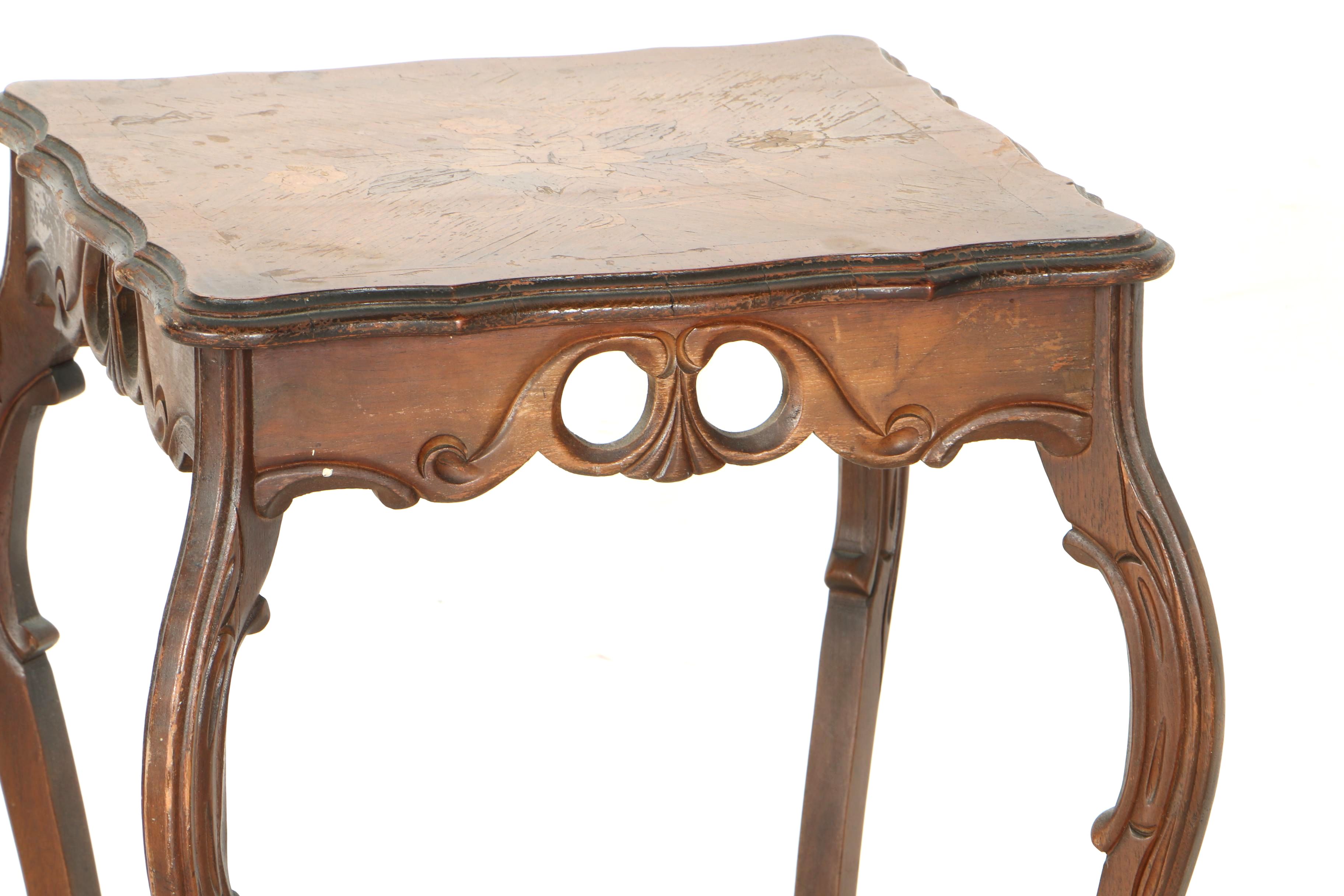 Vintage Provincial Louis XV Style Stand With Marquetry Top