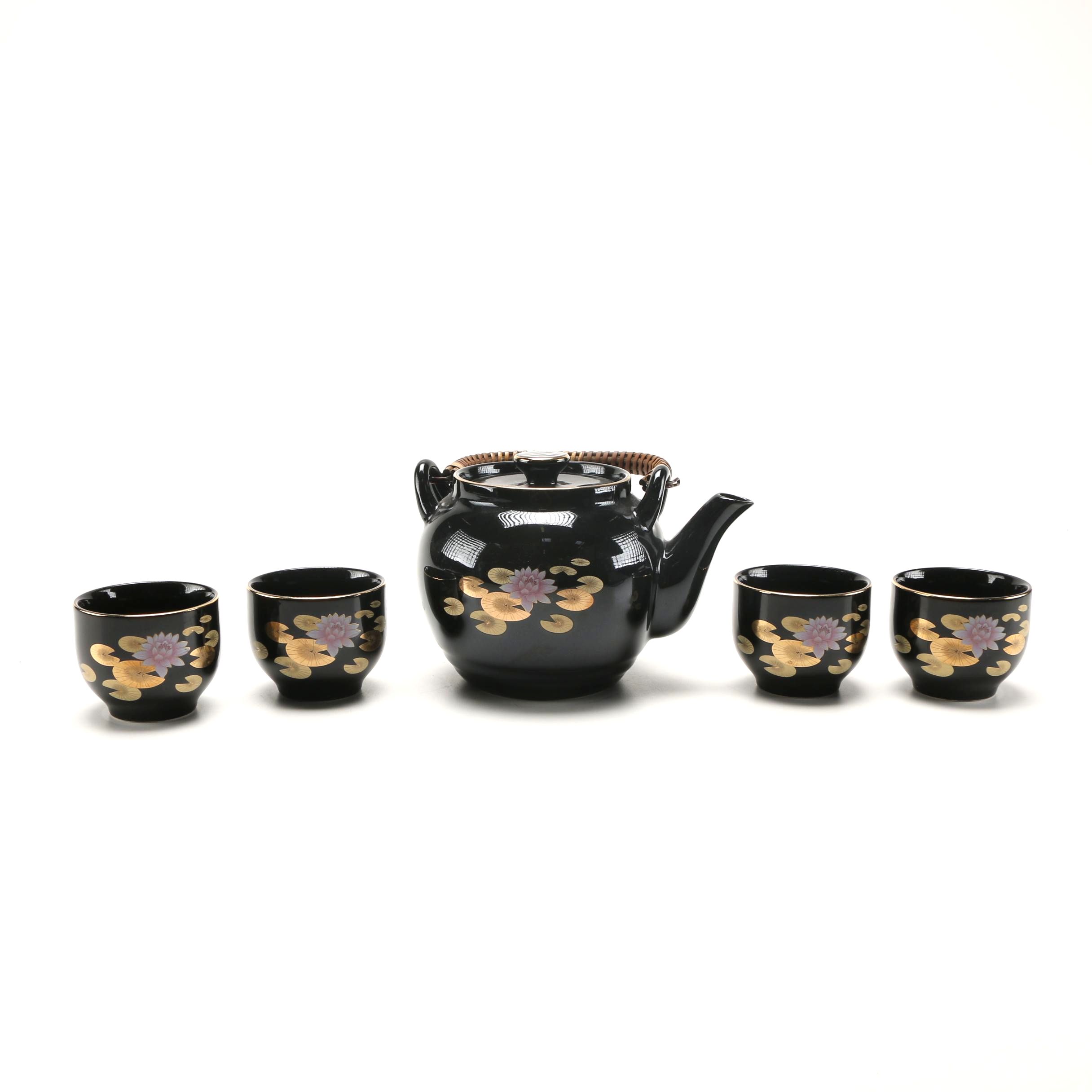 Japanese "Lotus" Black Ceramic Tea Set