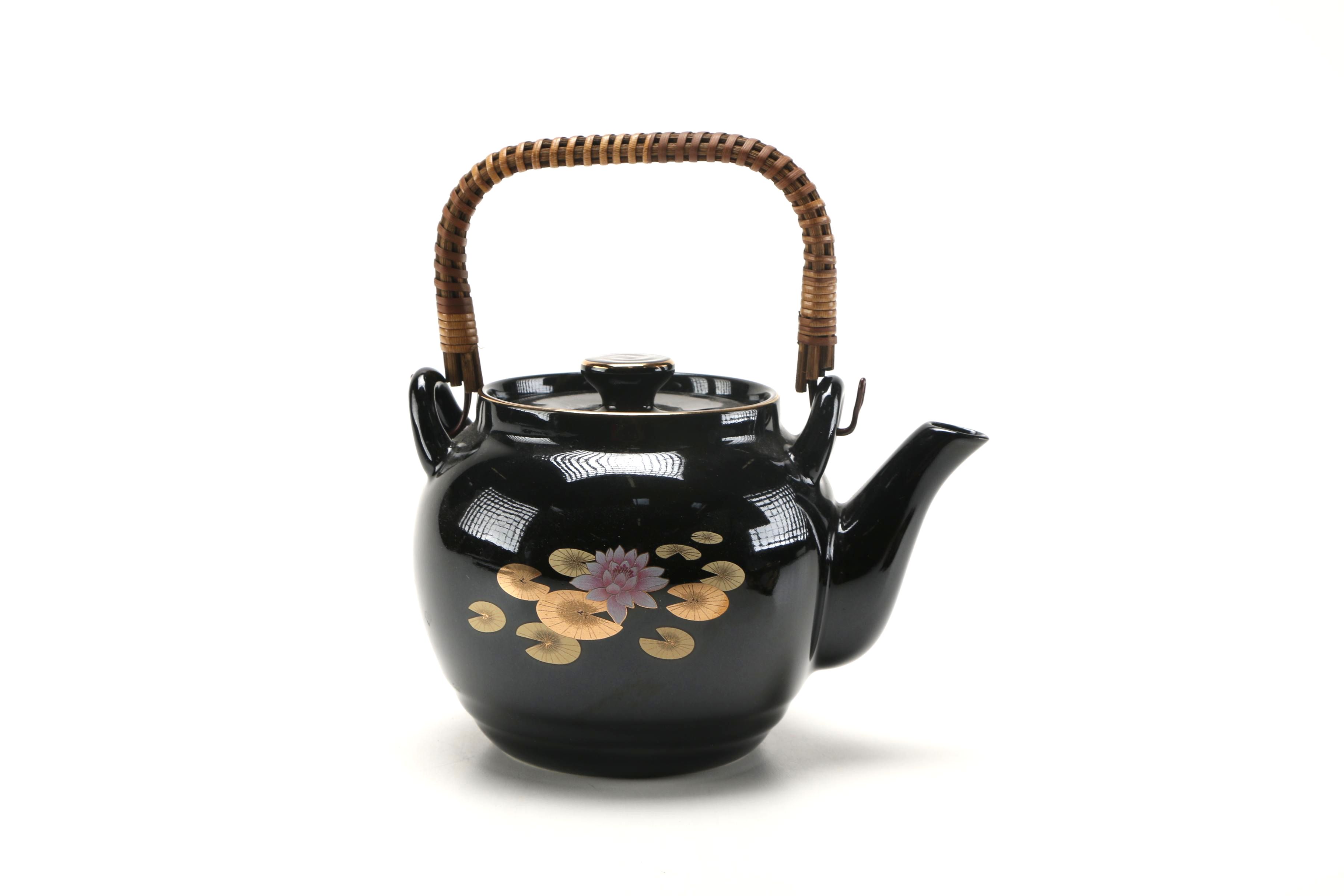 Japanese "Lotus" Black Ceramic Tea Set