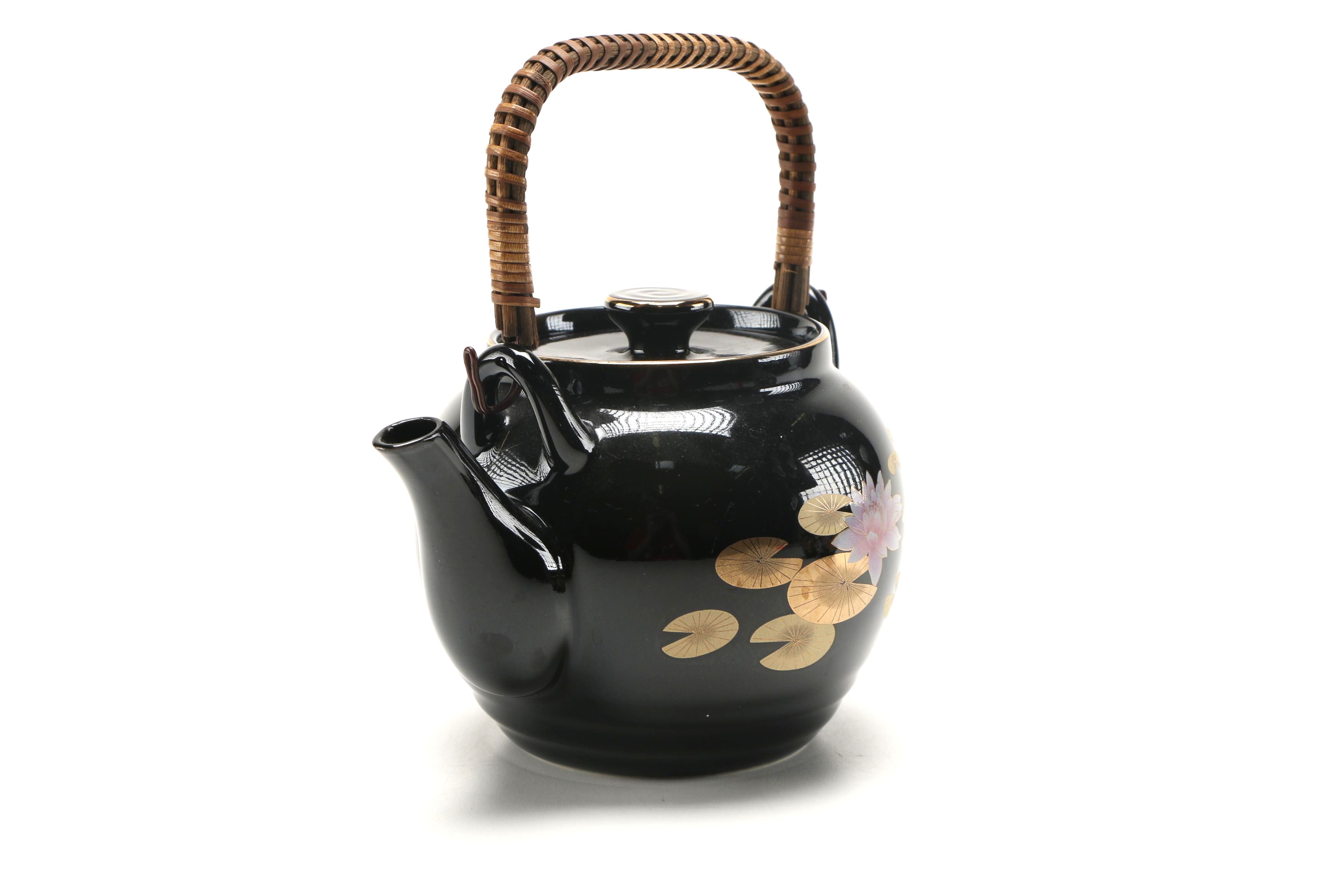 Japanese "Lotus" Black Ceramic Tea Set