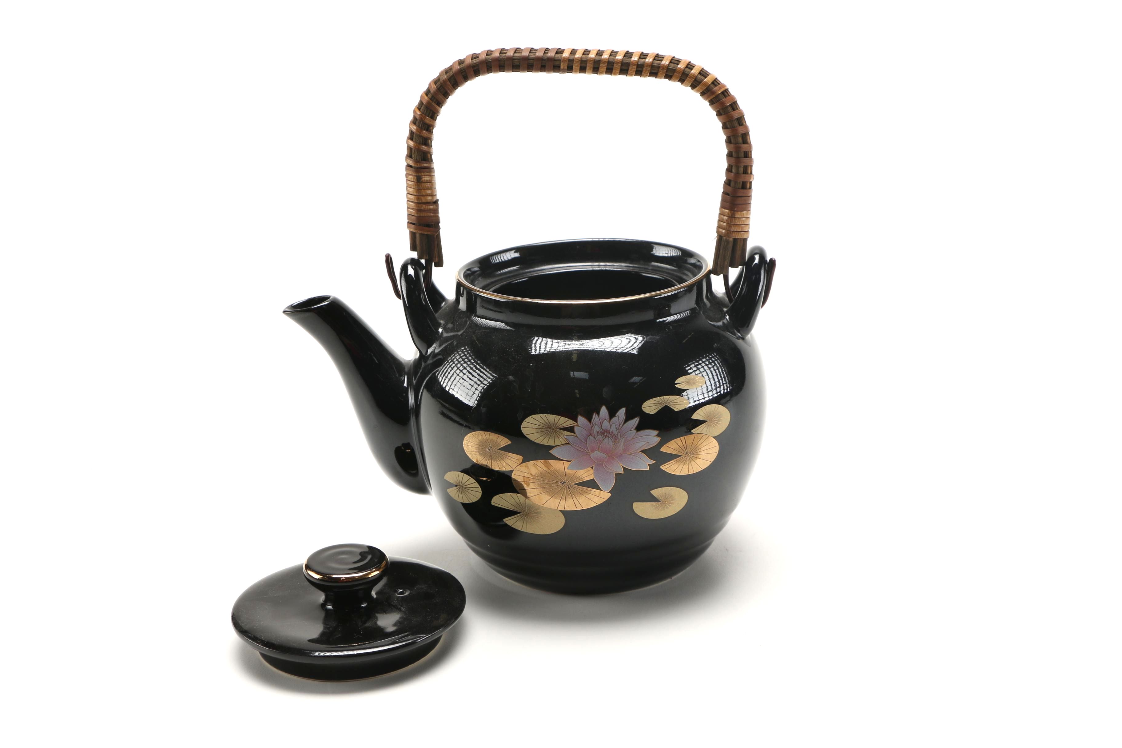 Japanese "Lotus" Black Ceramic Tea Set