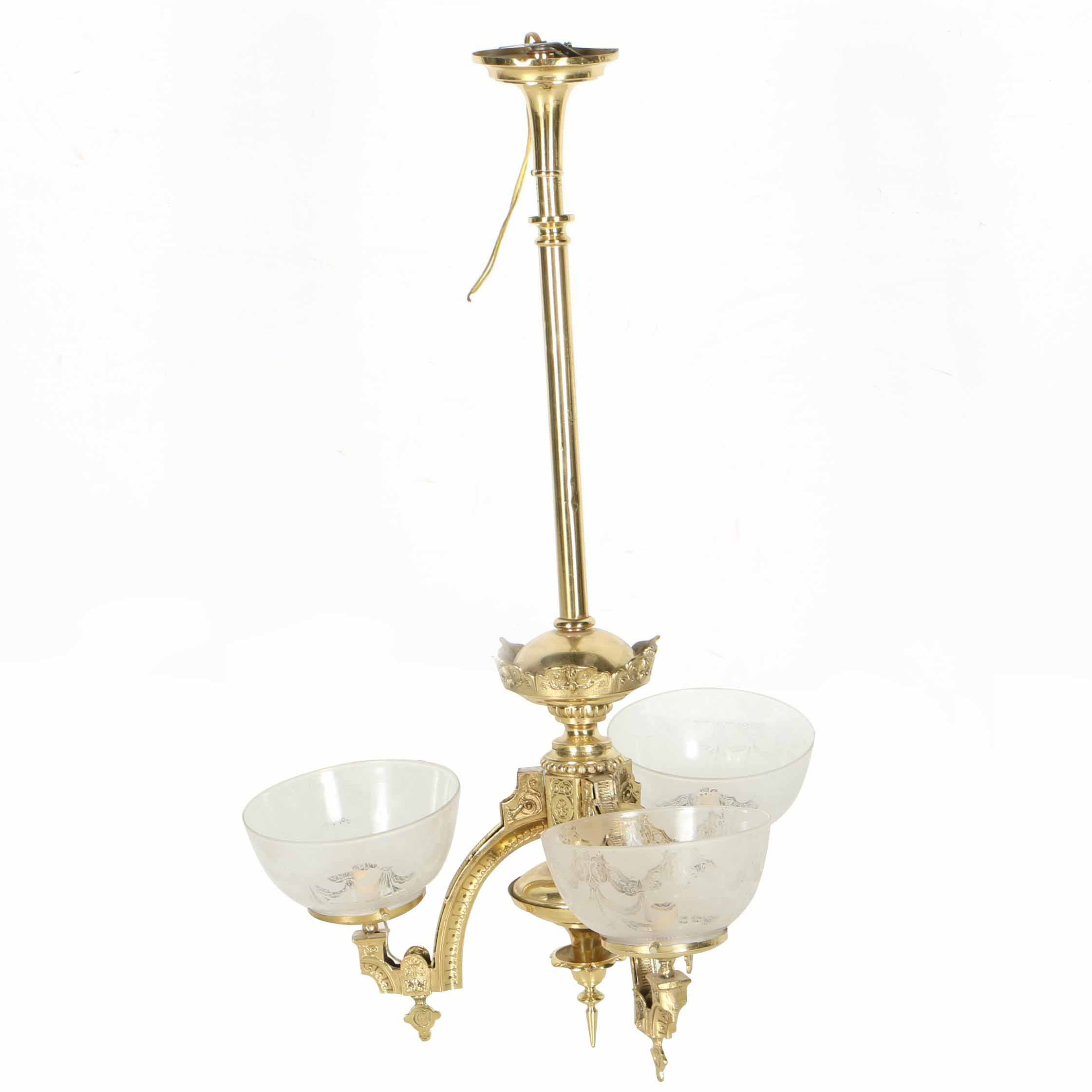 Glass Shade Brass Hanging Chandelier