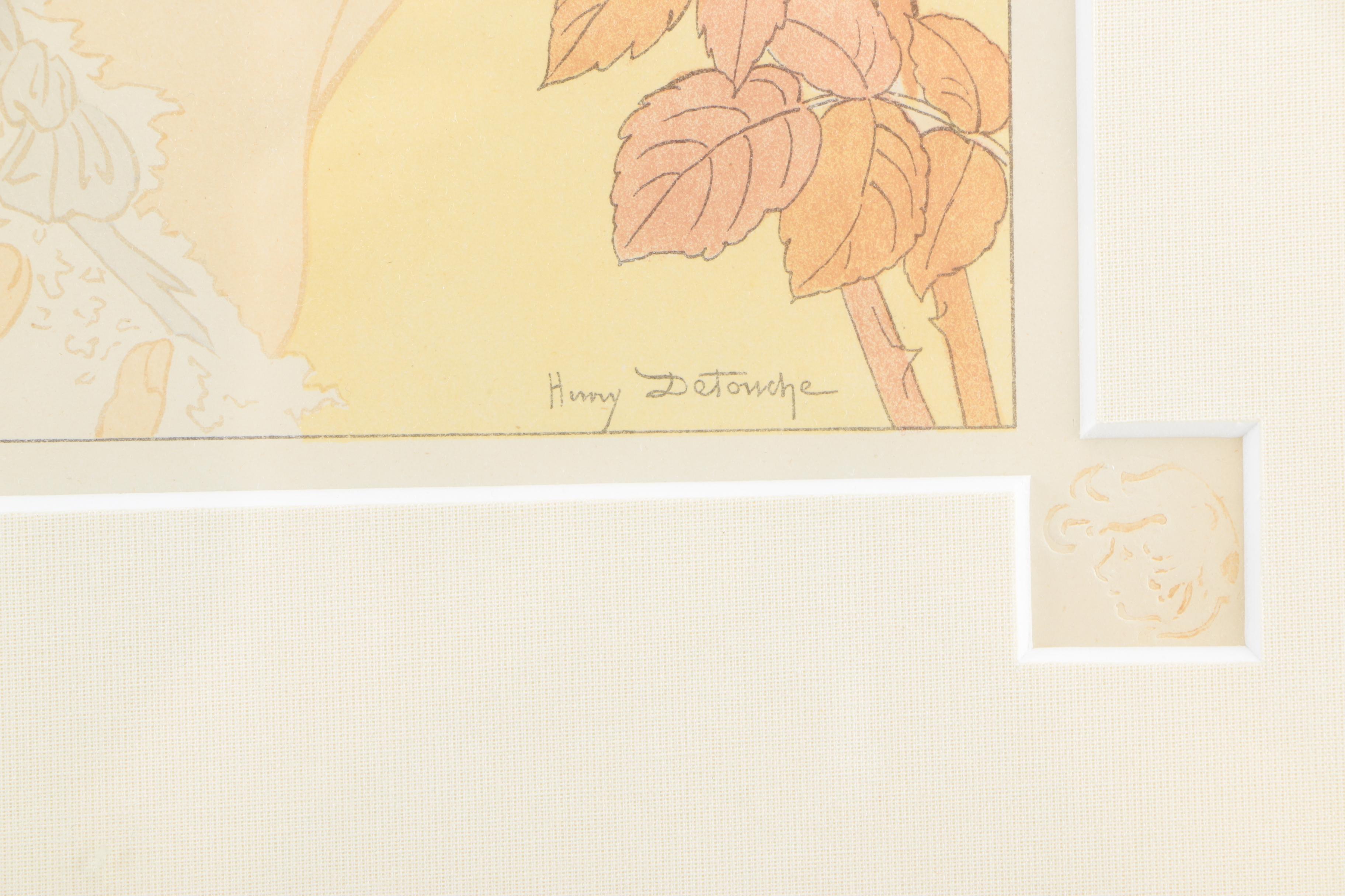 Henry Detouche Stone Lithograph "Dans Les Ronces"