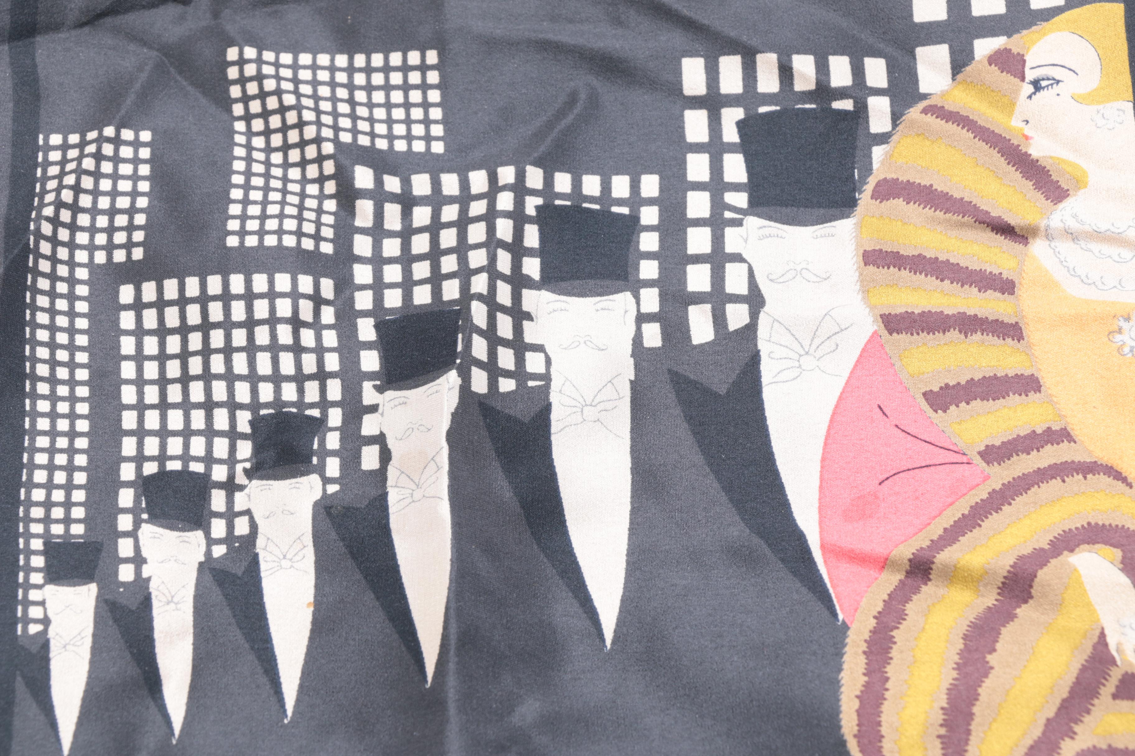 Vintage Erté Art Deco "Top Hats" Fashion Silk Scarf