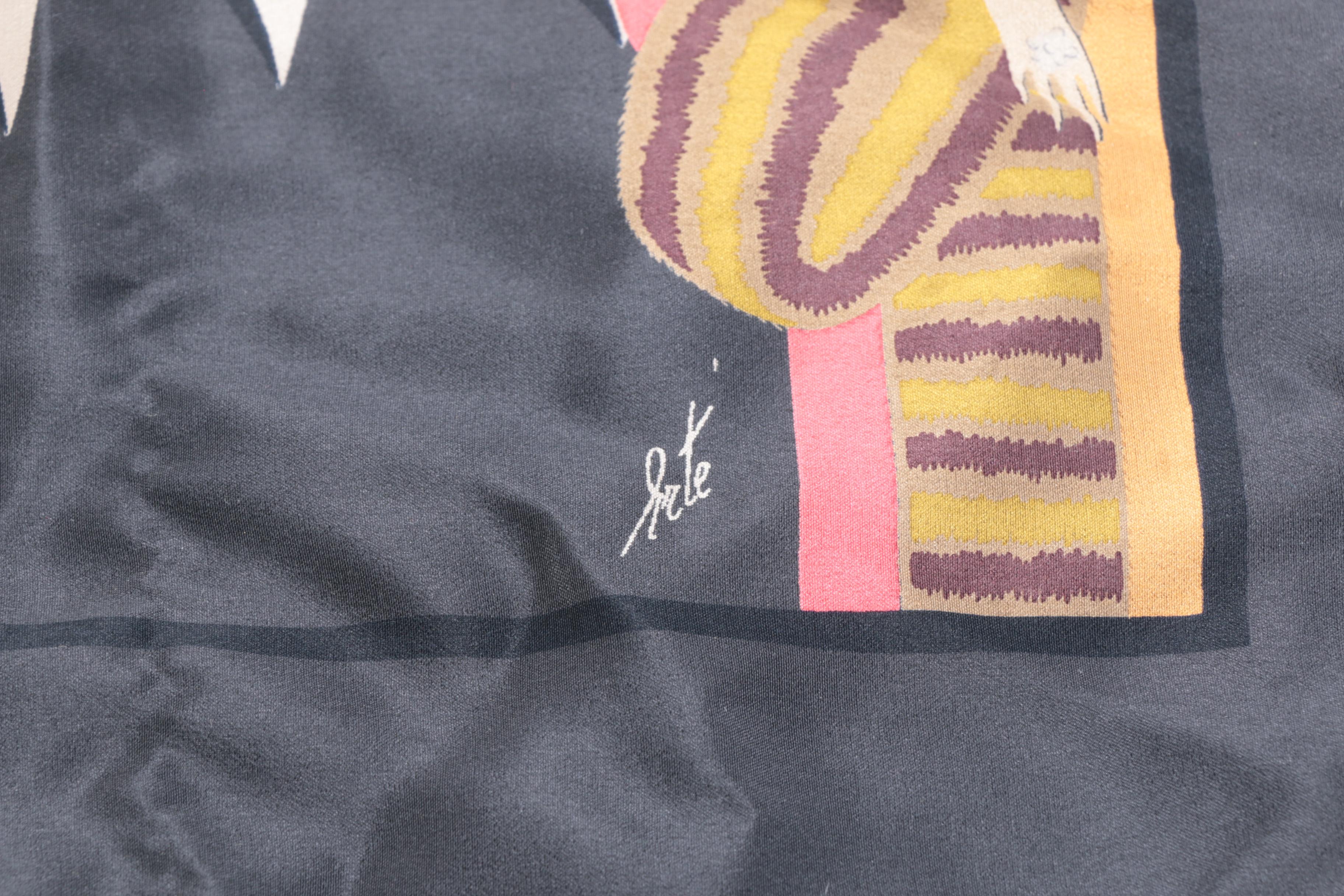 Vintage Erté Art Deco "Top Hats" Fashion Silk Scarf