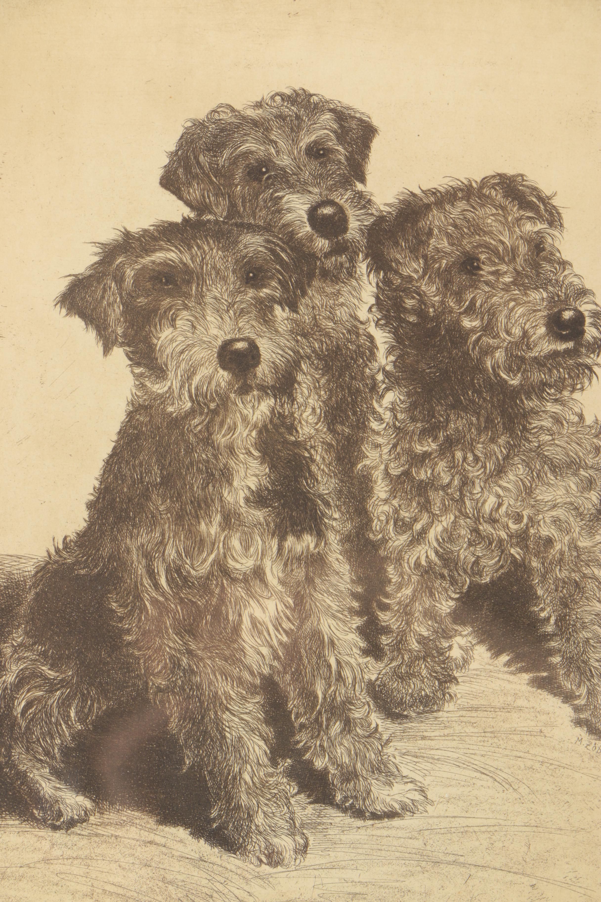 M. Zobeti Etching of Three Terriers