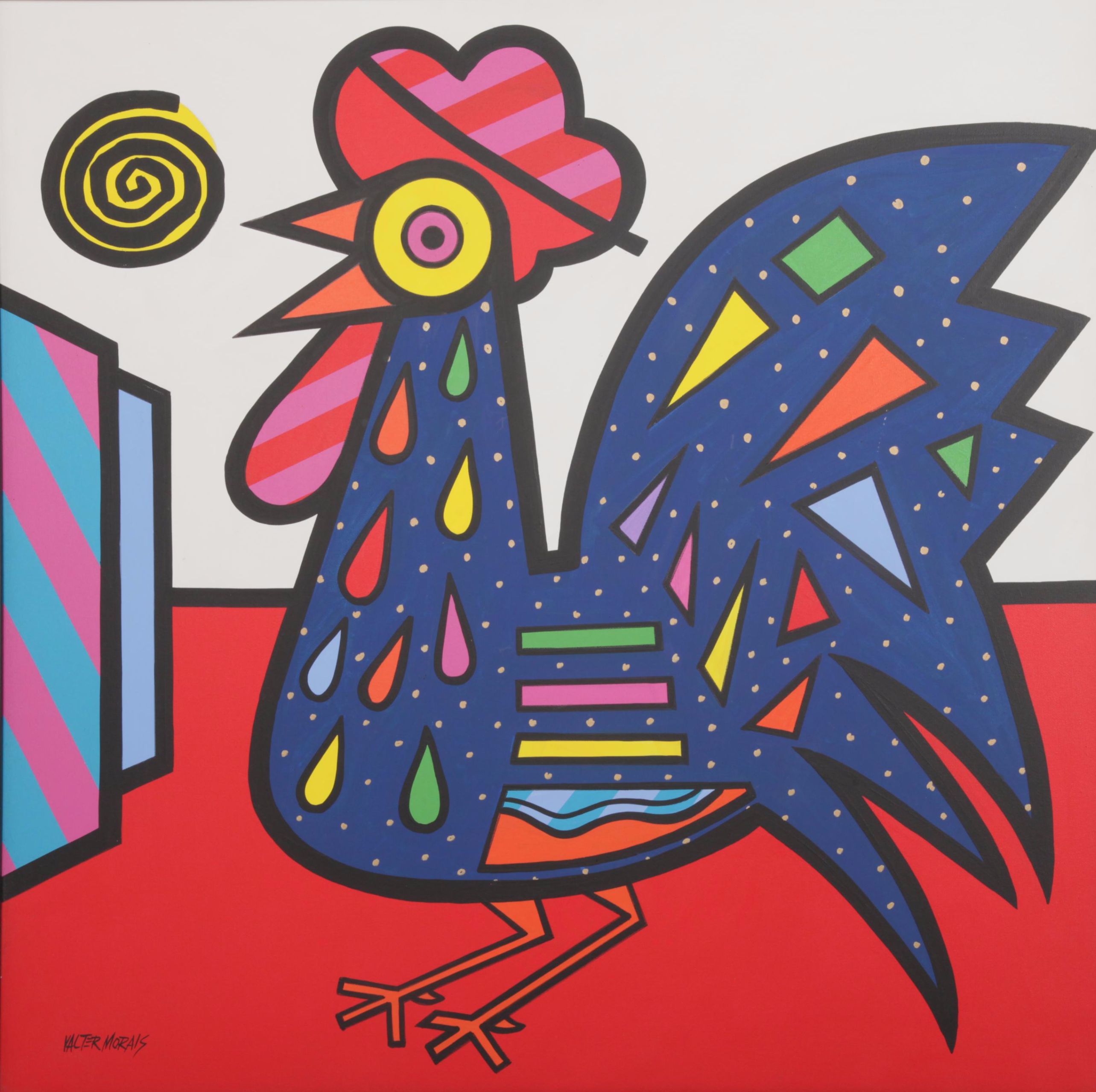 Valter Morais Acrylic Painting on Canvas of Rooster