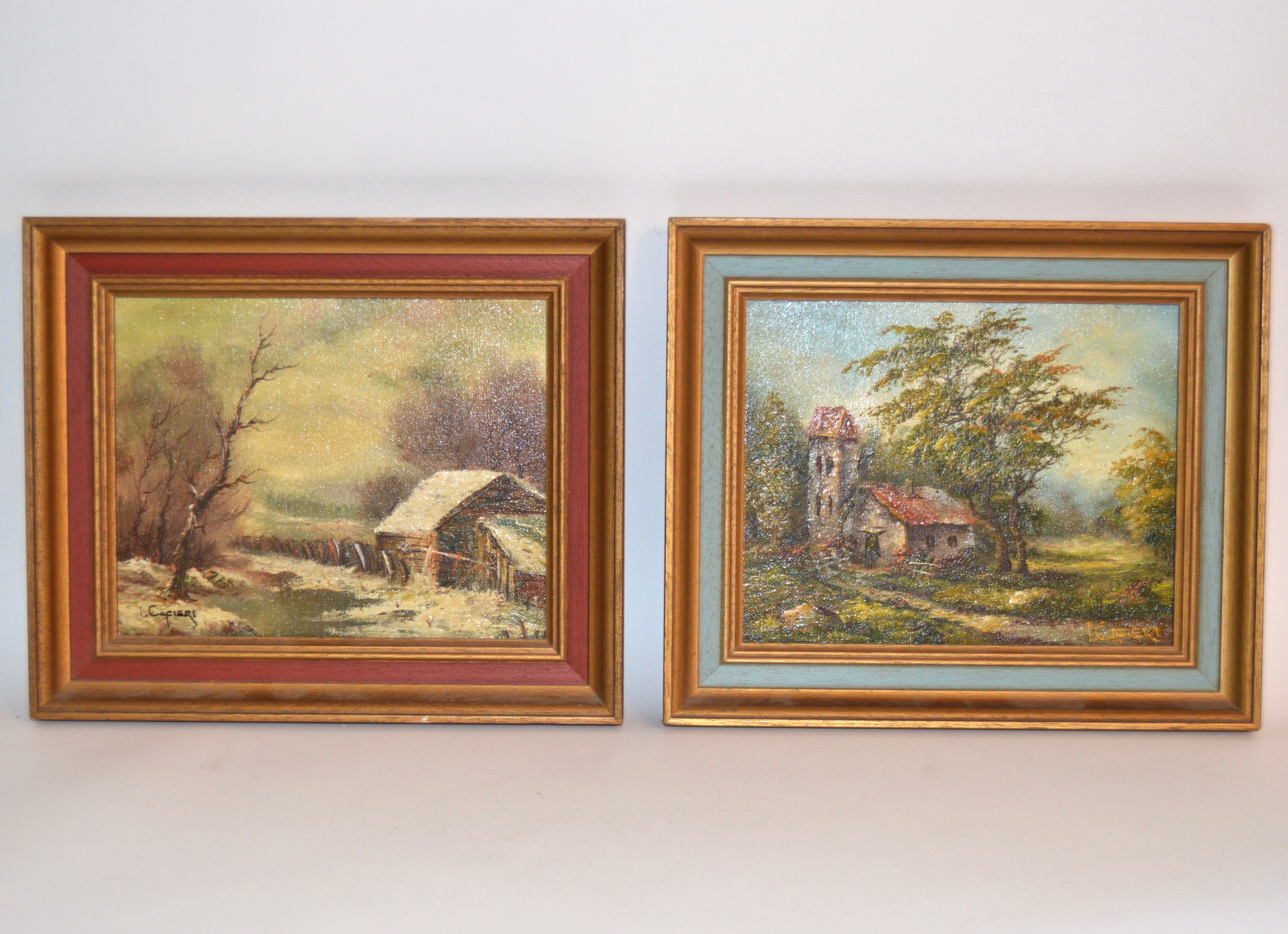 Pair of Vintage Landscape Oil Paintings by Cafieri