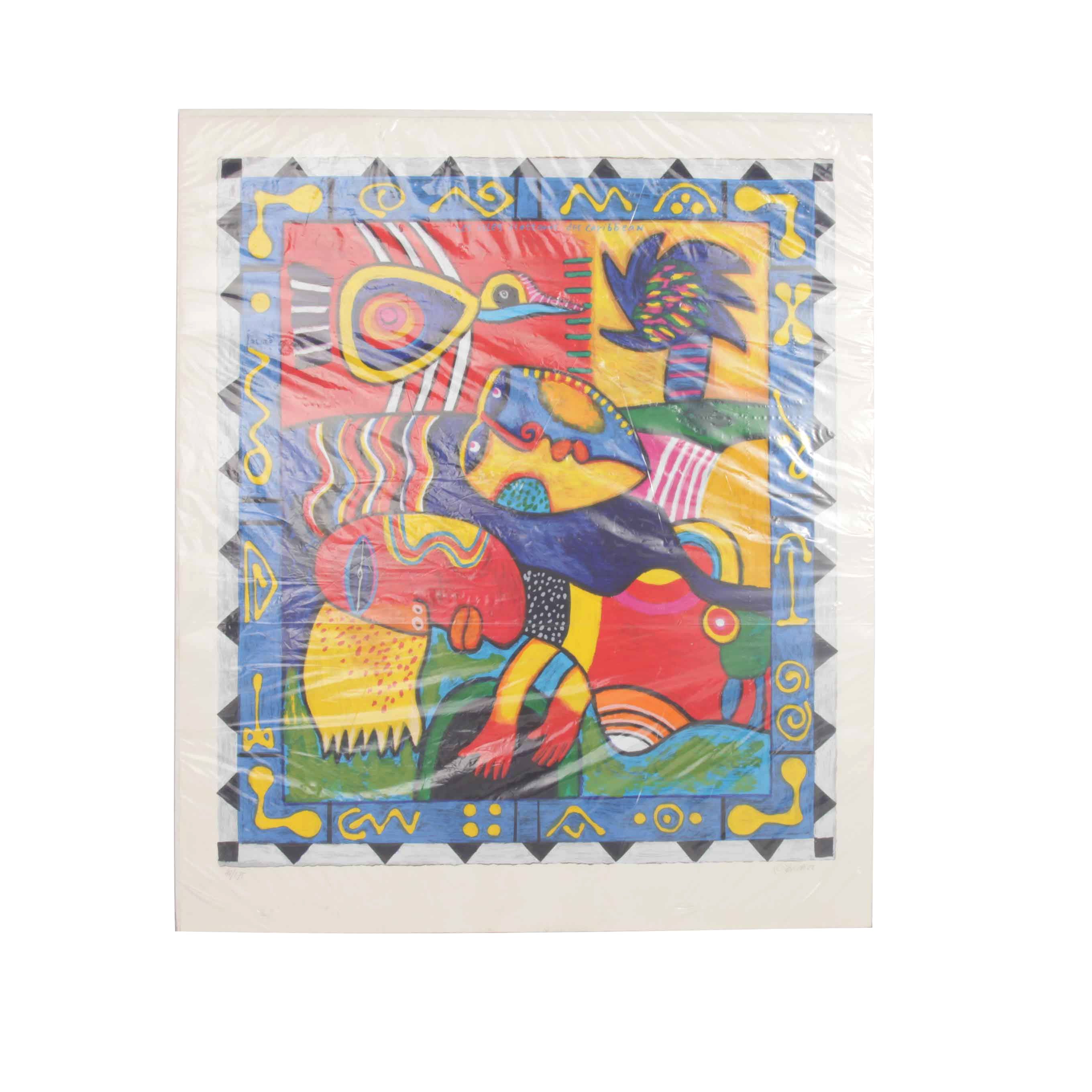 Clemens Briels Limited Edition Serigraph "Les Isles Flottants des Caribbean"