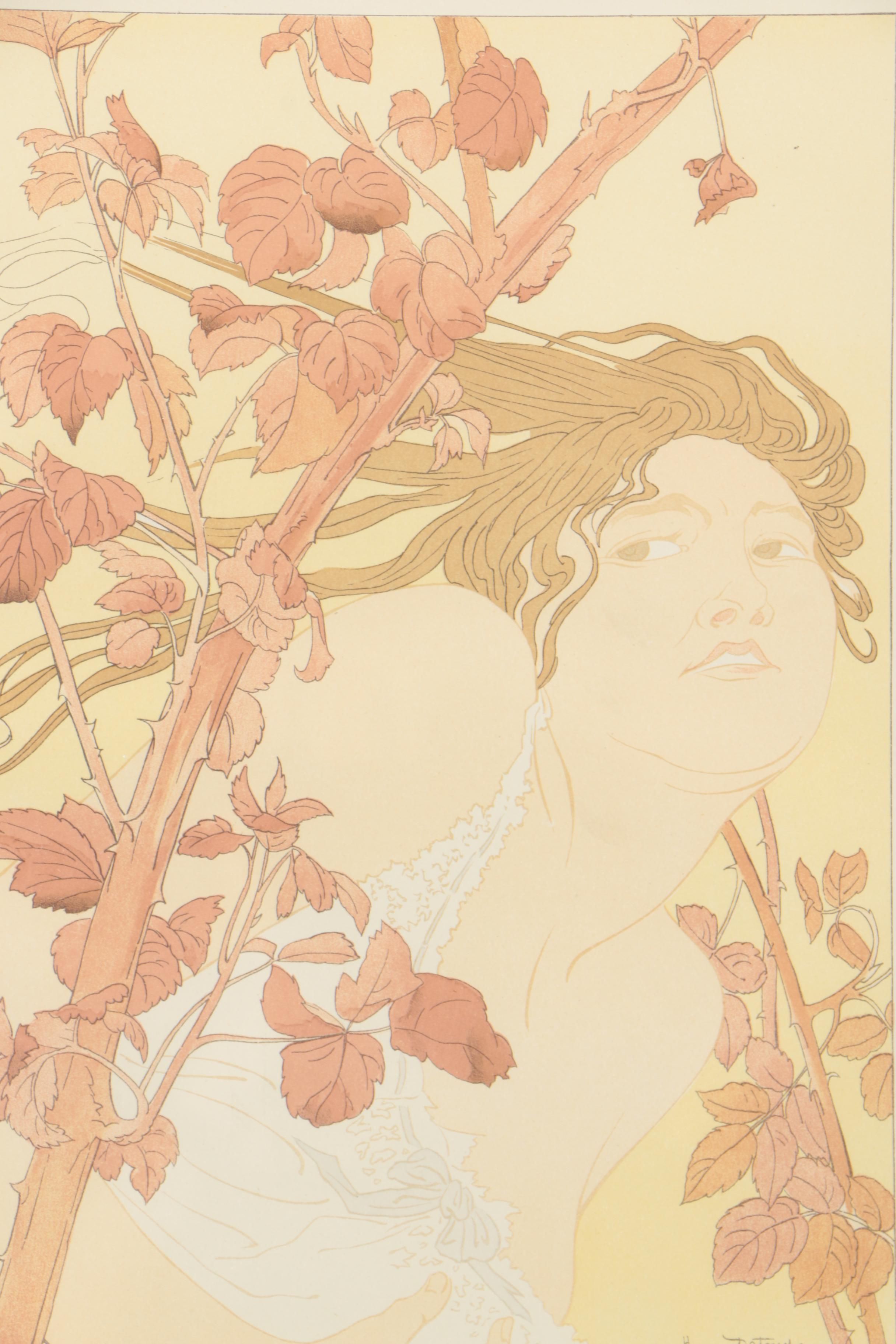 Henry Detouche Stone Lithograph "Dans Les Ronces"
