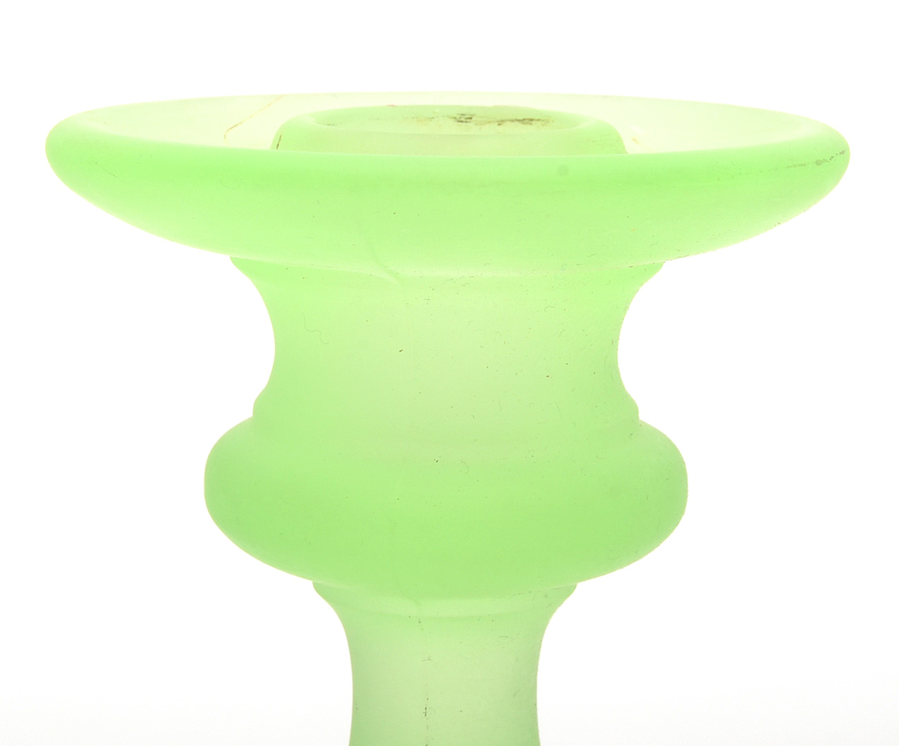Green Vaseline Glass Bowl and Candlesticks