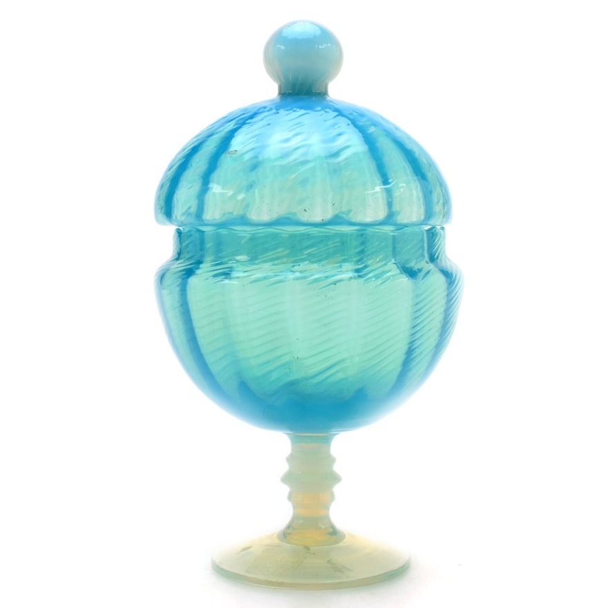 Opalescent Blue Lidded Compote