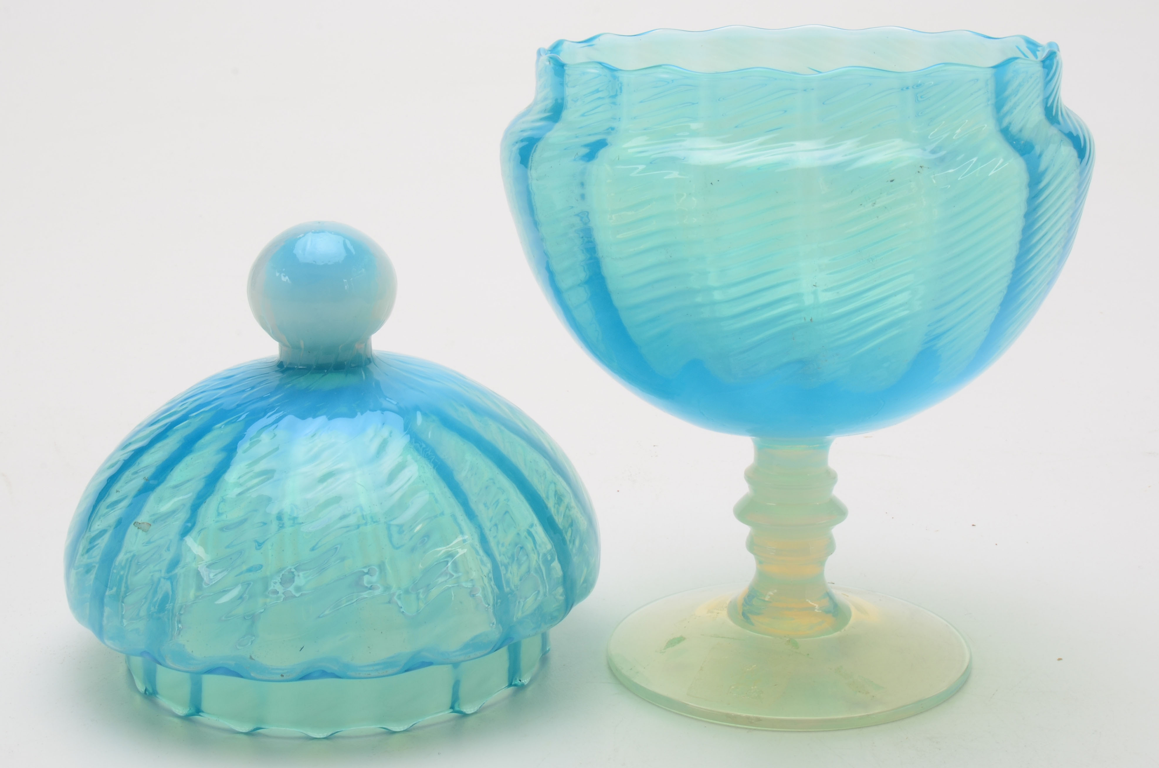 Opalescent Blue Lidded Compote
