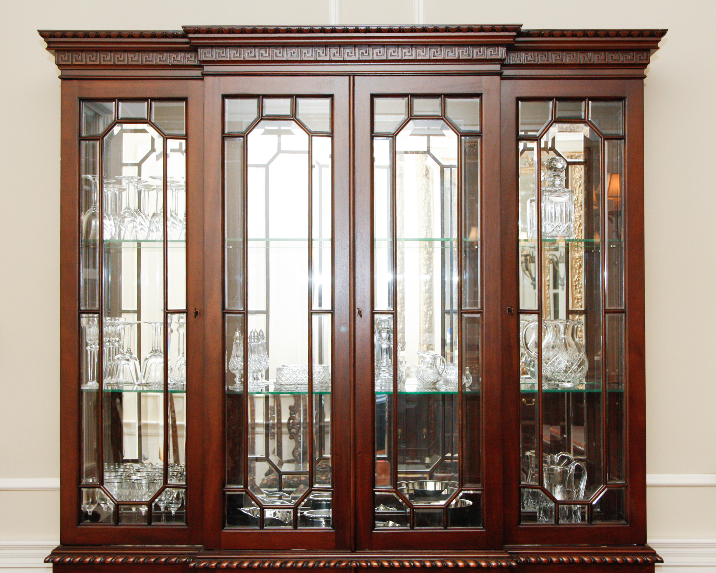 Mahogany Lighted Glass Front China Cabinet