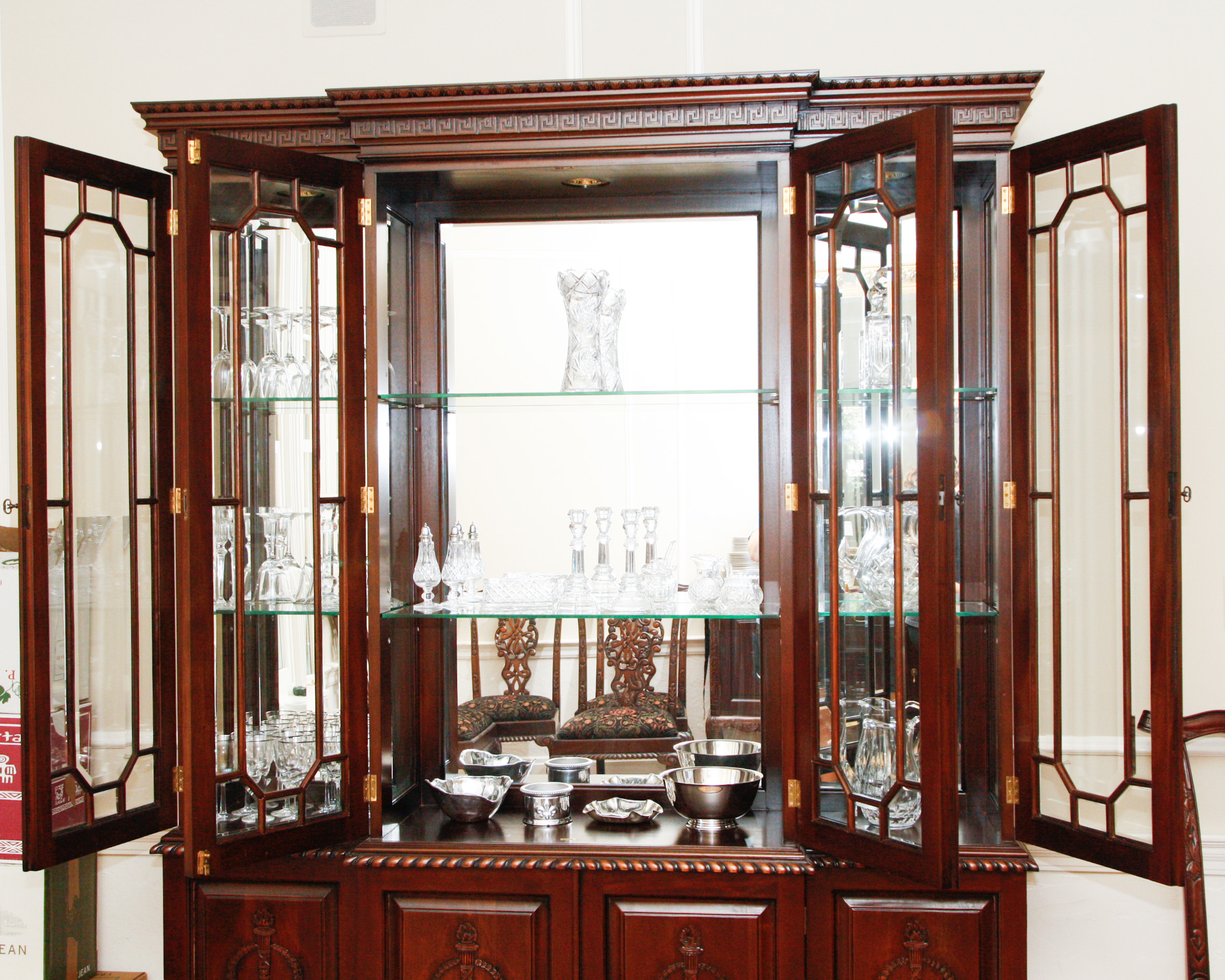 Mahogany Lighted Glass Front China Cabinet