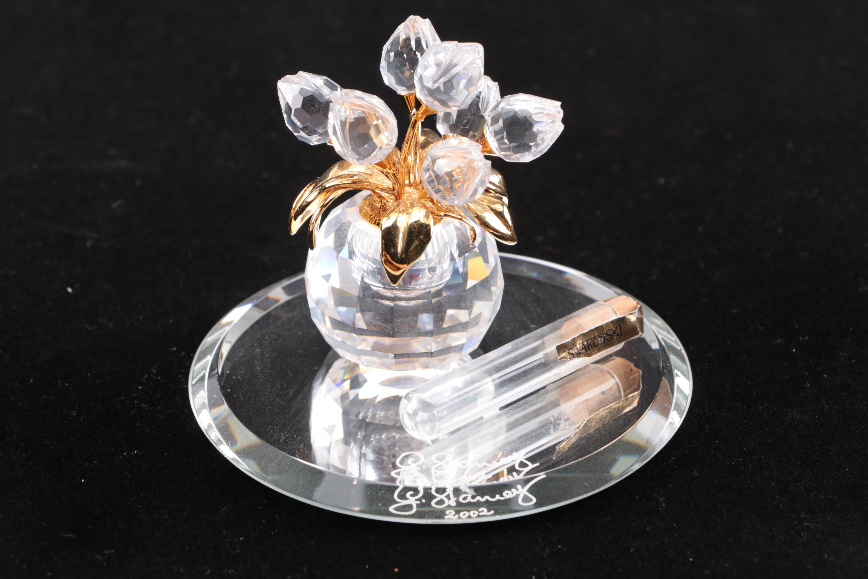 Swarovski Crystal Bird and Tulip Vase