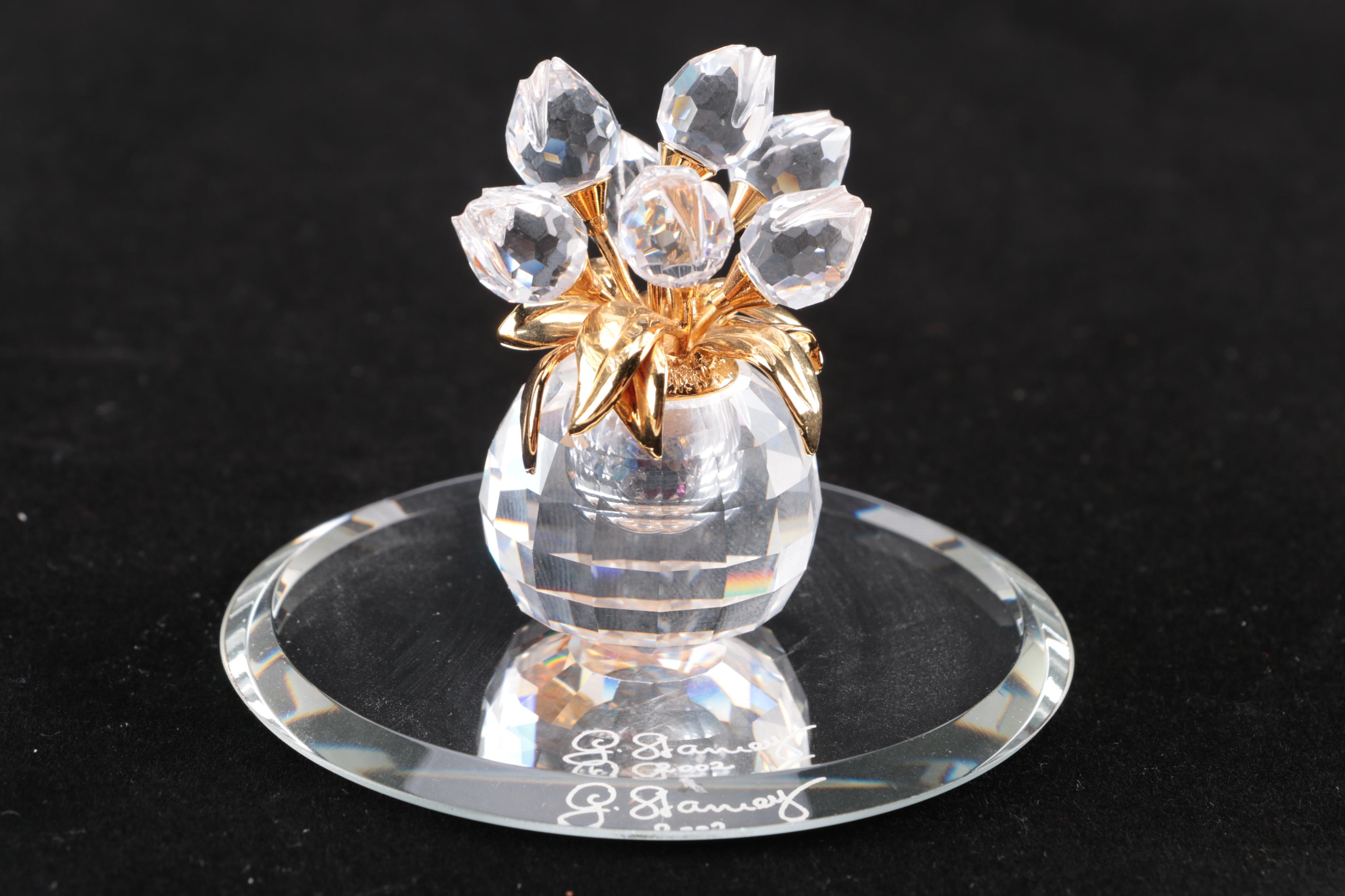 Swarovski Crystal Bird and Tulip Vase