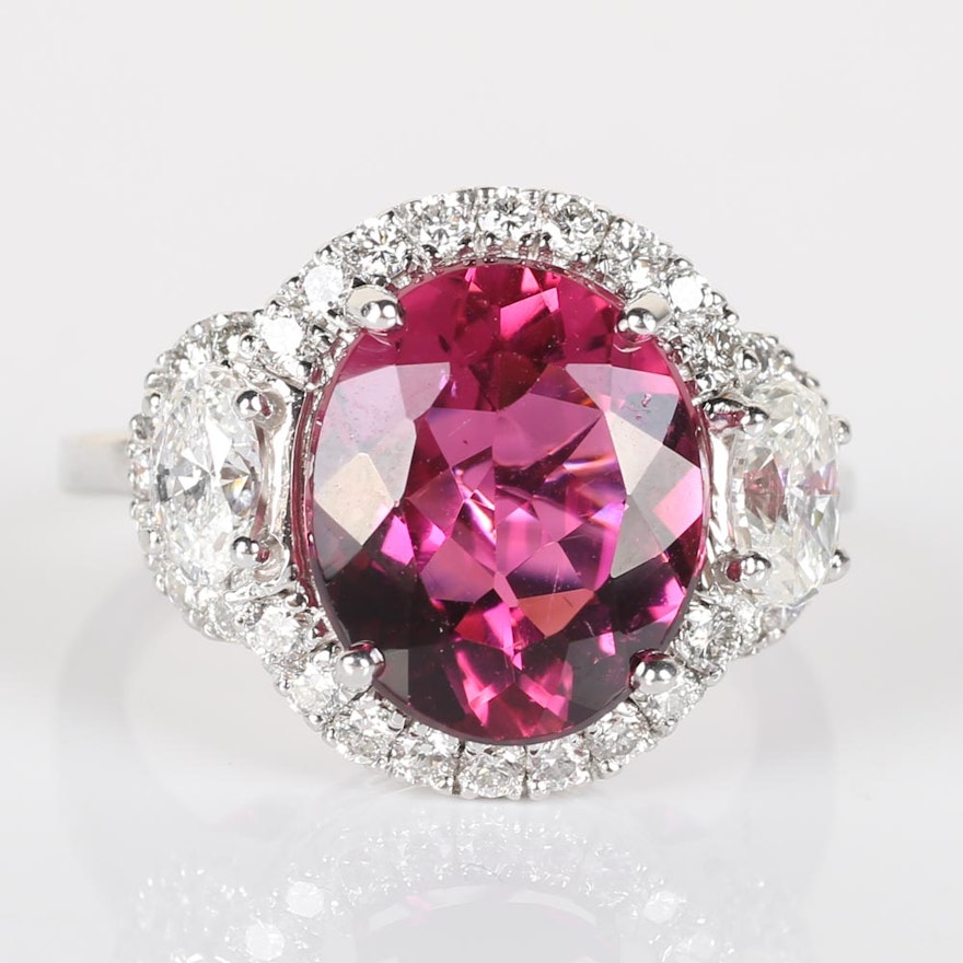18K White Gold, 5.88 CTS Pink Tourmaline and 1.76 CTW Diamond Cocktail Ring