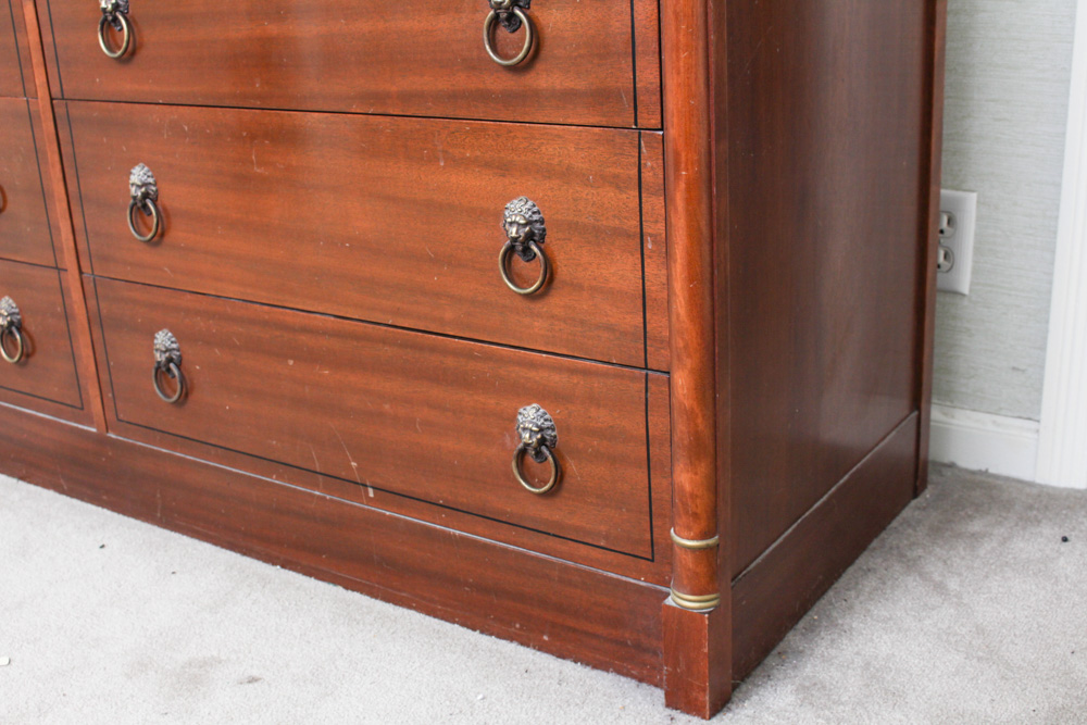 Vintage Bird's Eye Maple Wood Dresser and Mirror By RWAY Furniture