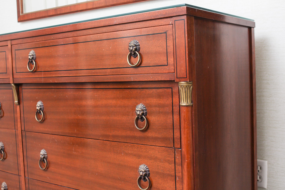 Vintage Bird's Eye Maple Wood Dresser and Mirror By RWAY Furniture
