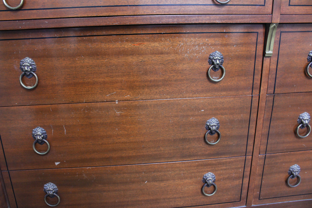 Vintage Bird's Eye Maple Wood Dresser and Mirror By RWAY Furniture