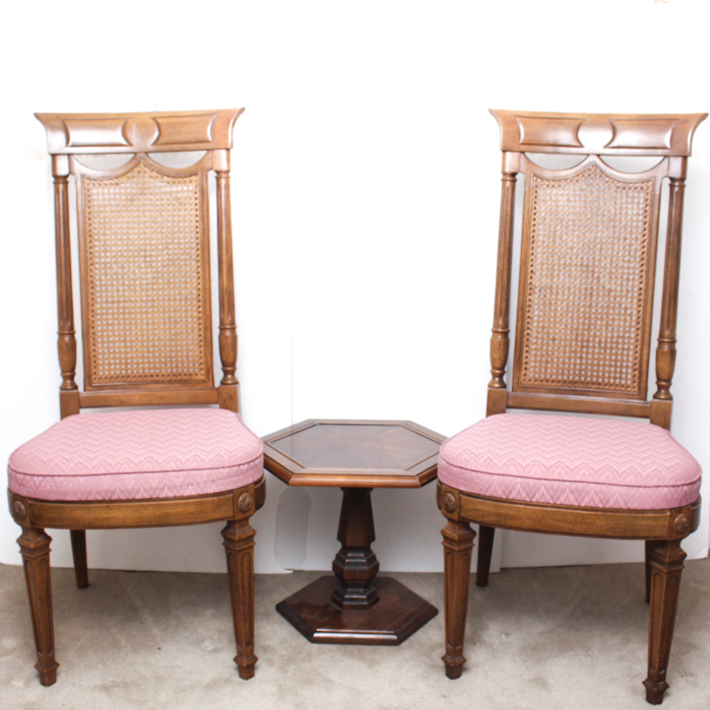 Cane Back Accent Chairs and Side Table
