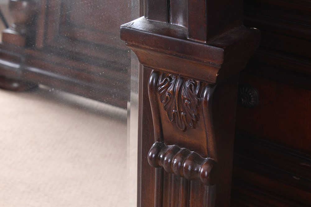 American Empire Style Mahogany Veneered Chest of Drawers with Mirror by Fairmont Designs