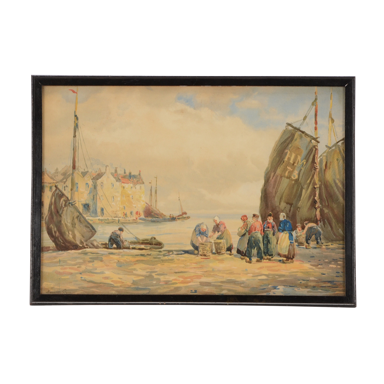 Antique Chromolithograph after Hamilton Glass Watercolor