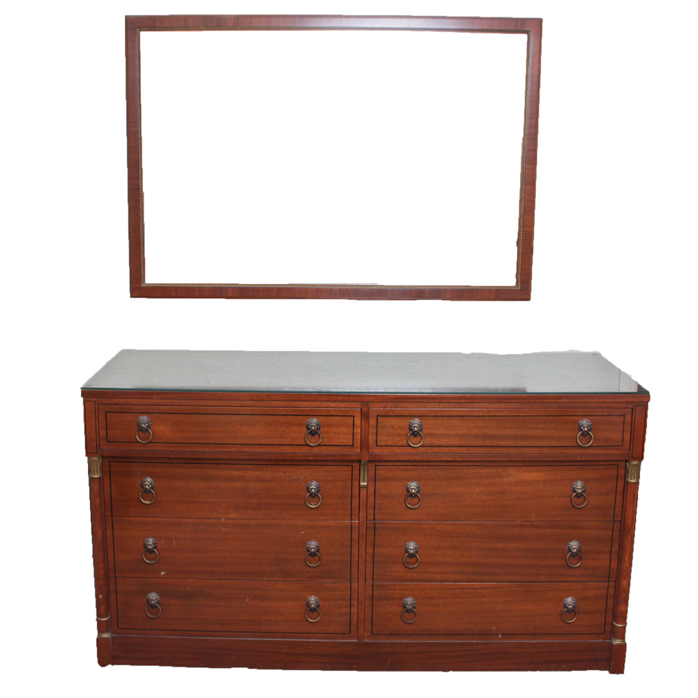 Vintage Bird's Eye Maple Wood Dresser and Mirror By RWAY Furniture