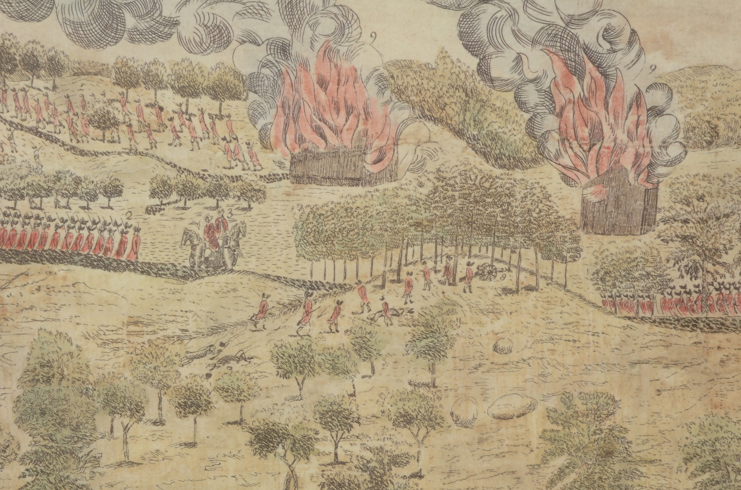 Offset Lithographic Reproduction after 1775 Amos Doolittle Engraving "A View of the South Part of Lexington"