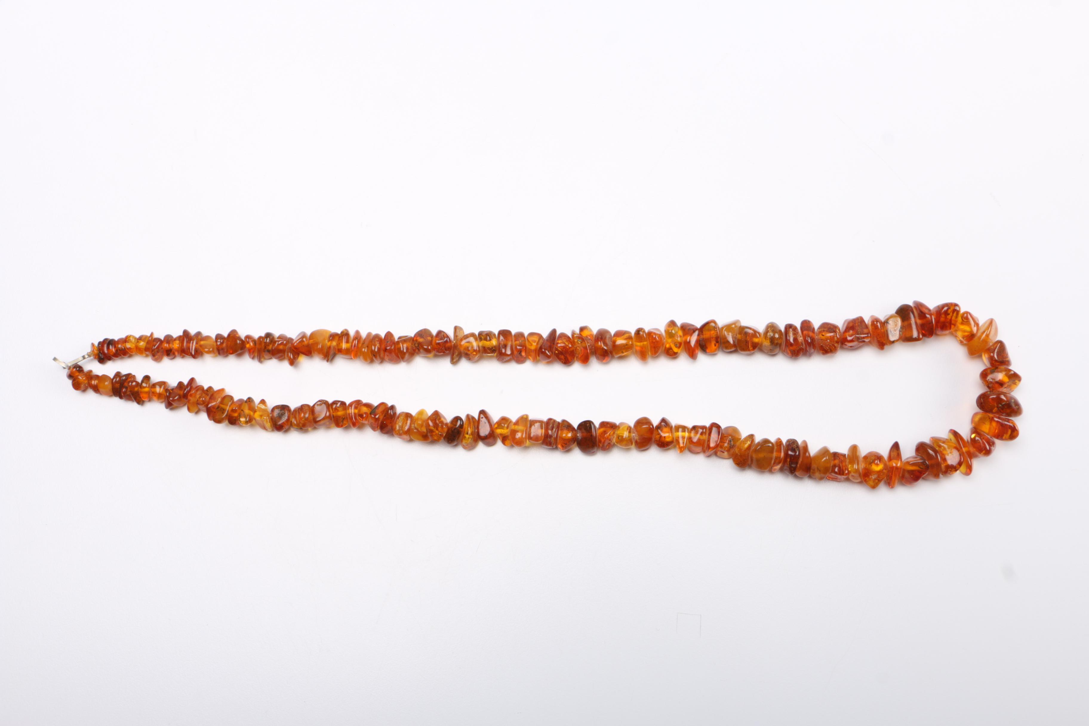 Selection of Costume Jewelry Including Amber Necklaces