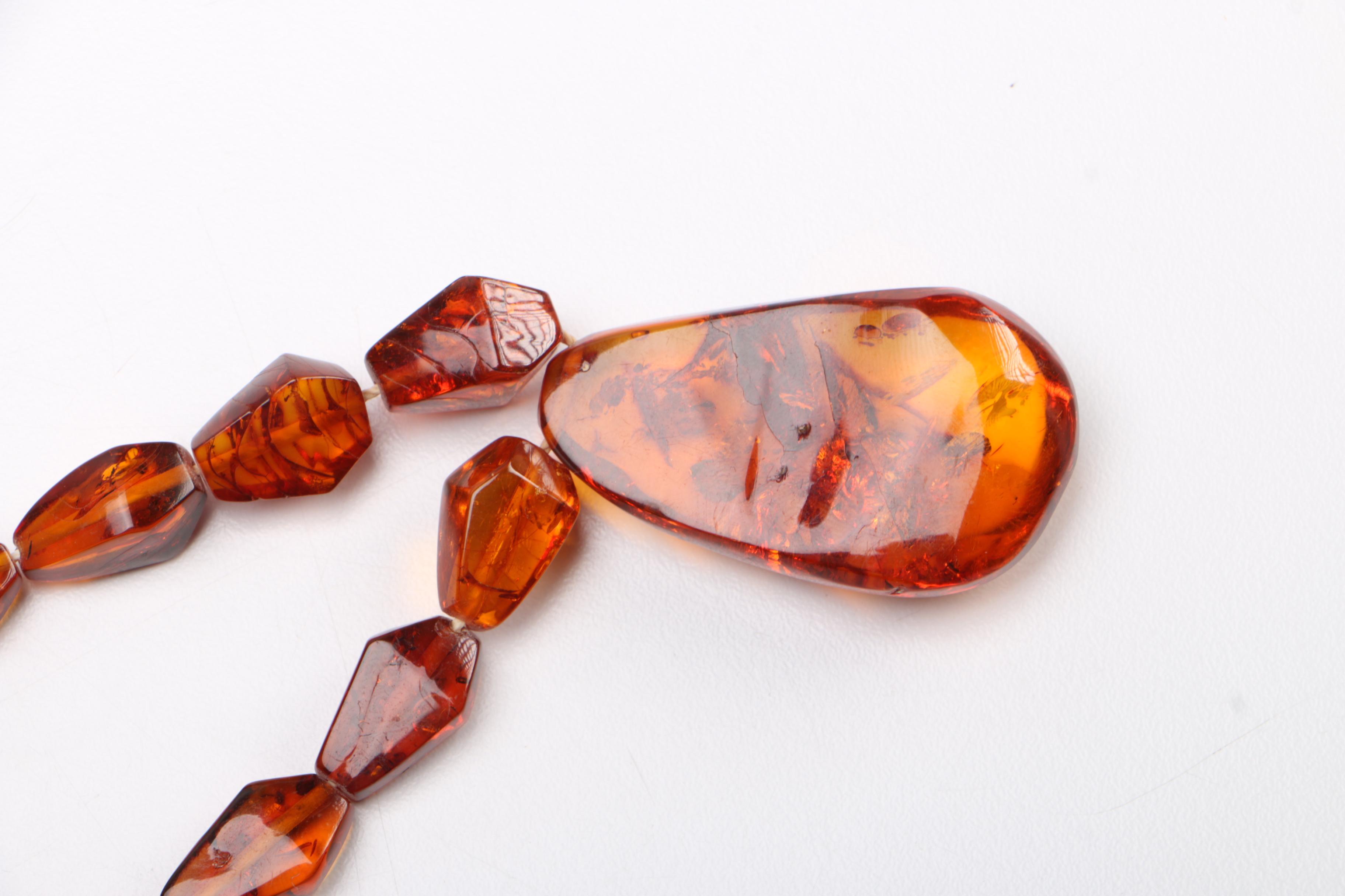 Selection of Costume Jewelry Including Amber Necklaces