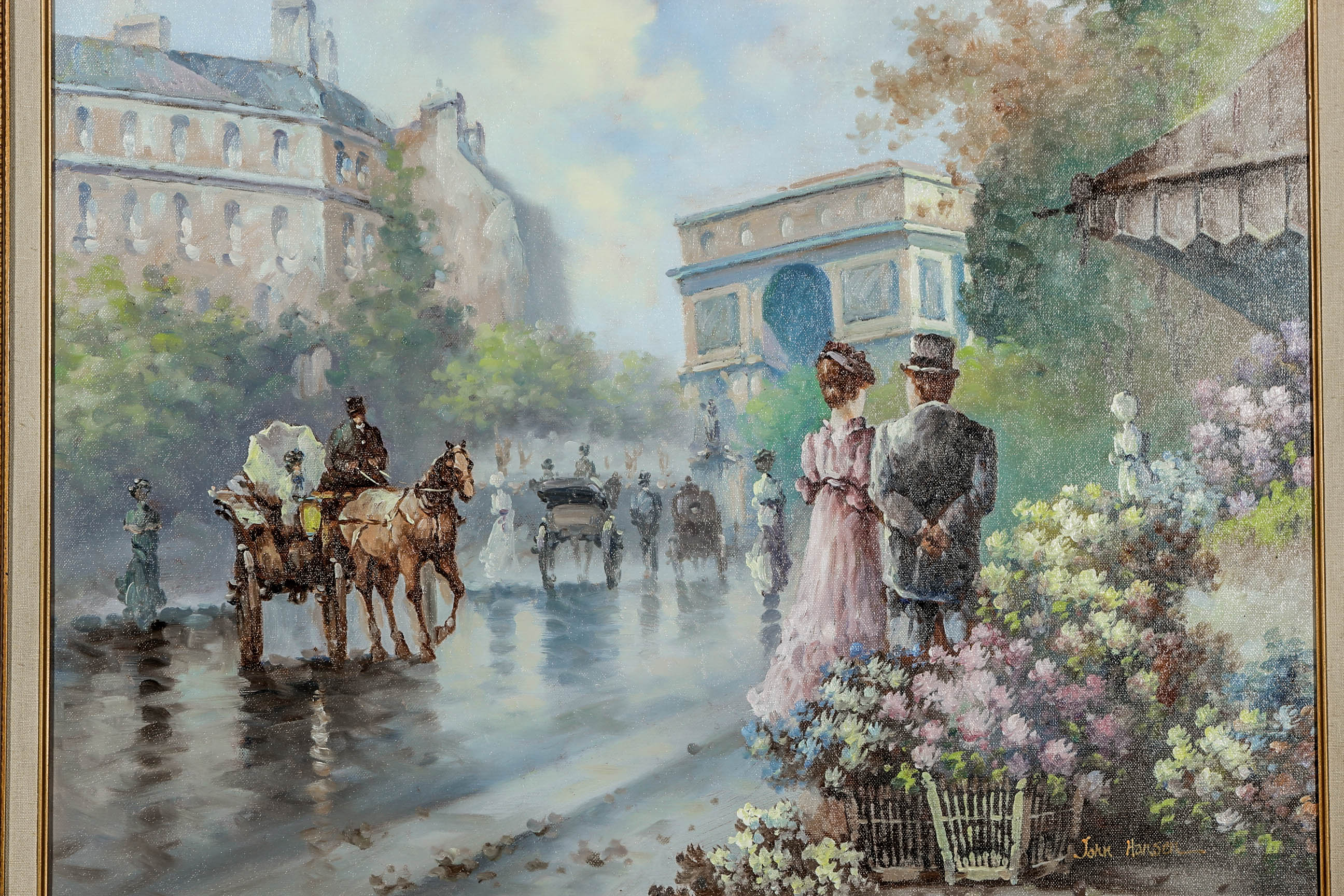 John Hanson Oil on Canvas Painting of a Parisian Scene