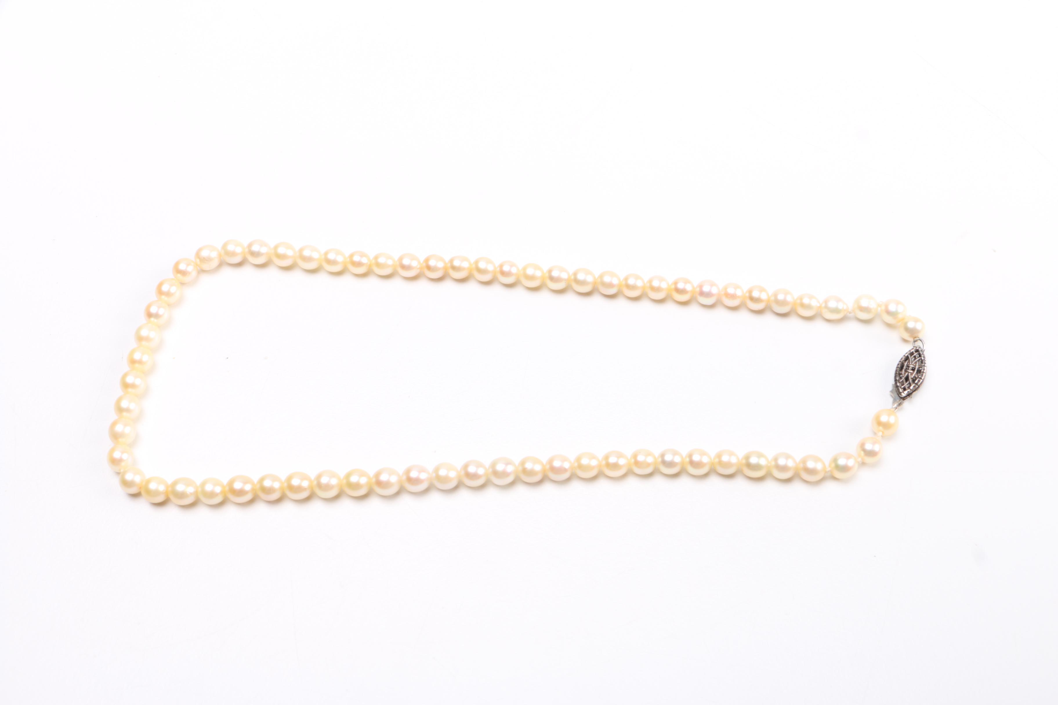 Sterling Silver Jewelry Assortment Including a Pearl Necklace