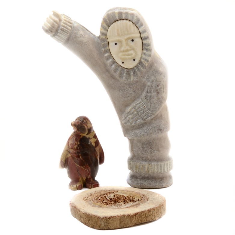 Inuit Carved Whale Bone and Stone Figurines