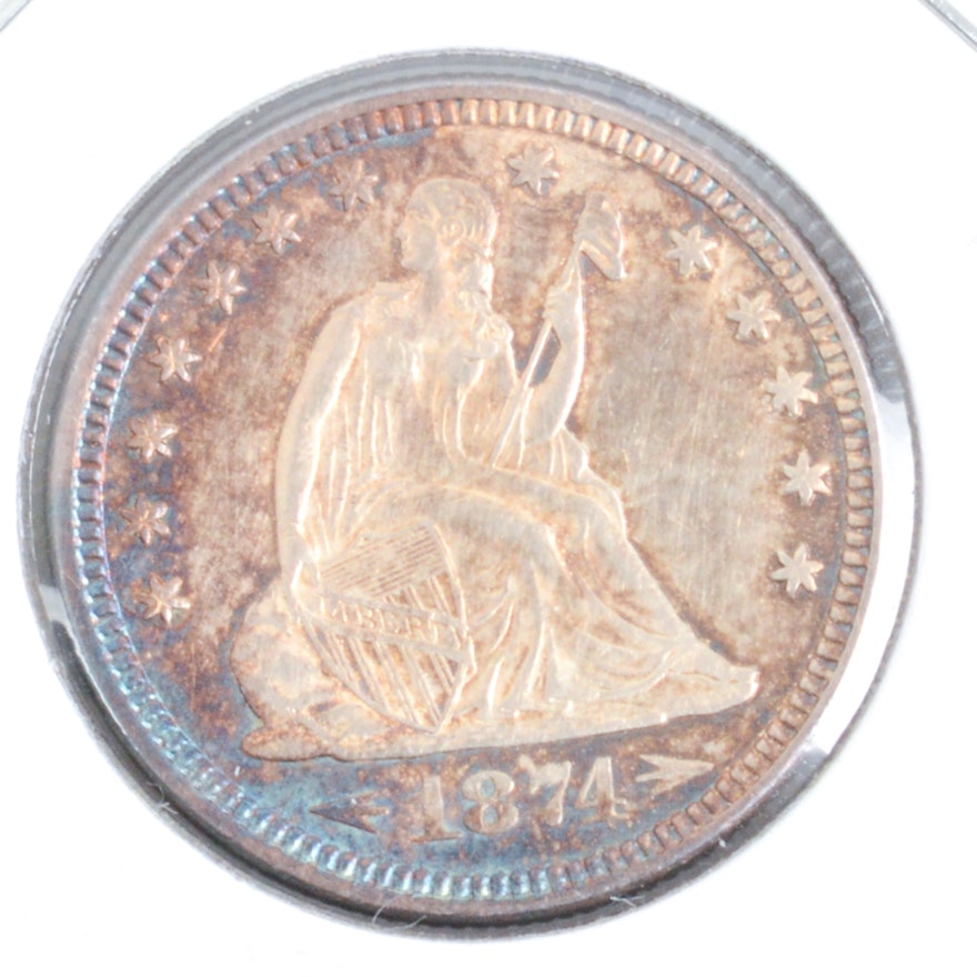 1874 Seated Liberty Silver Quarter