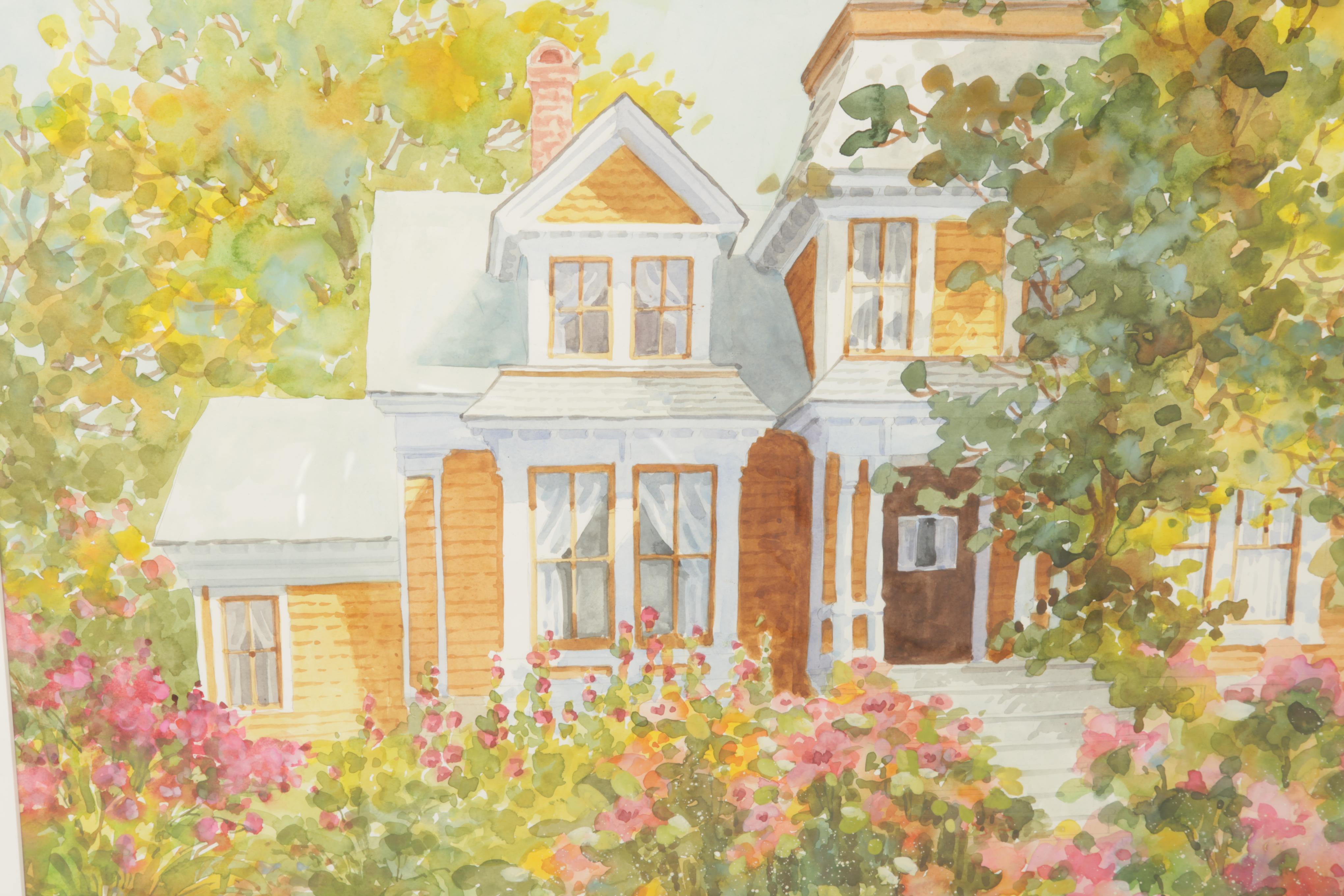 Joan H. McKinney Watercolor on Paper "Country Gardens"