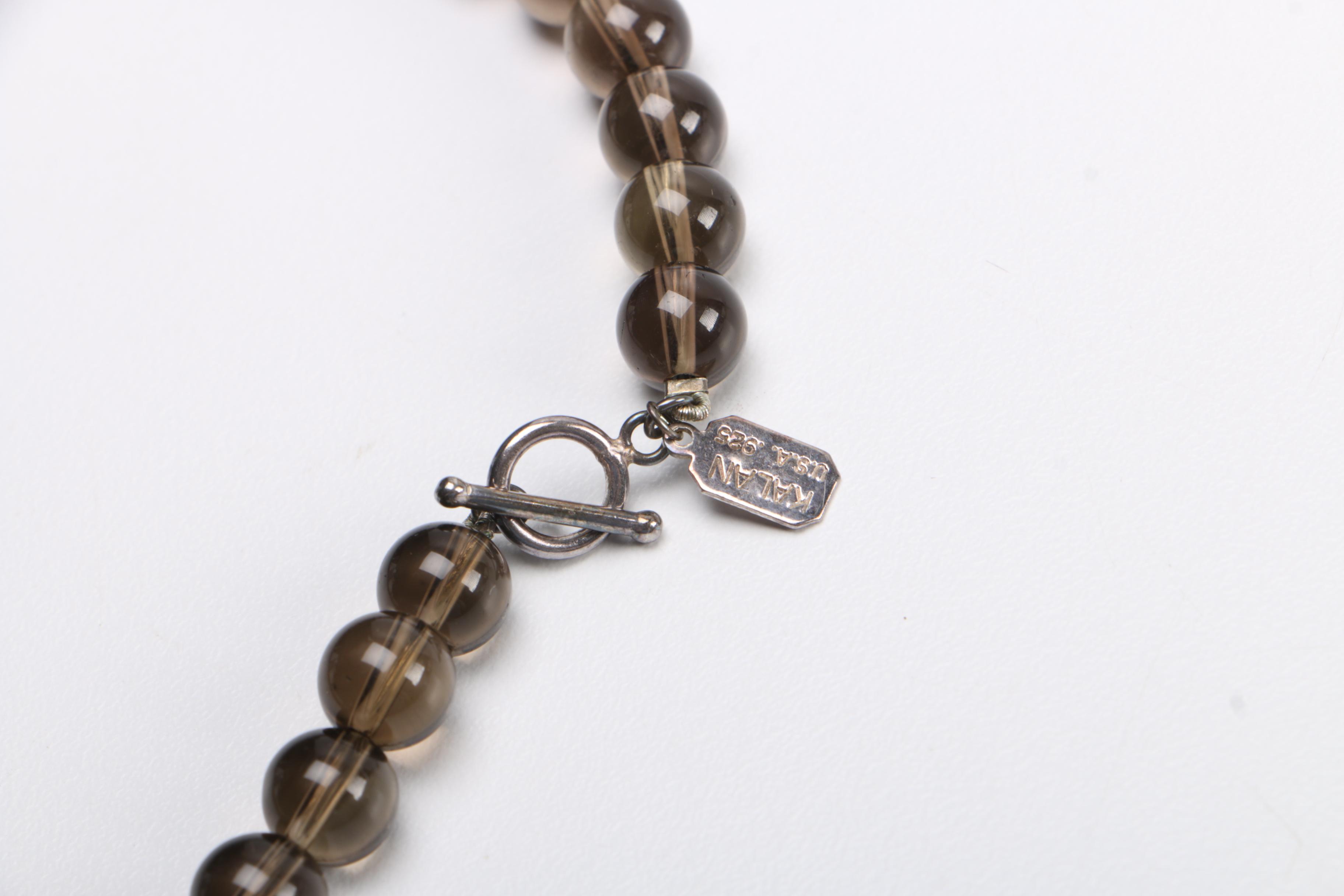 Sterling Silver Jewelry Assortment Including a Kalan Smoky Quartz Necklace