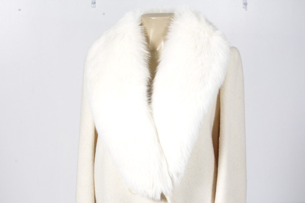 Women's Wool Coat With White Rabbit Collar