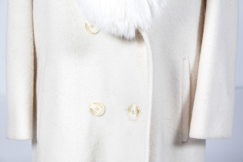 Women's Wool Coat With White Rabbit Collar