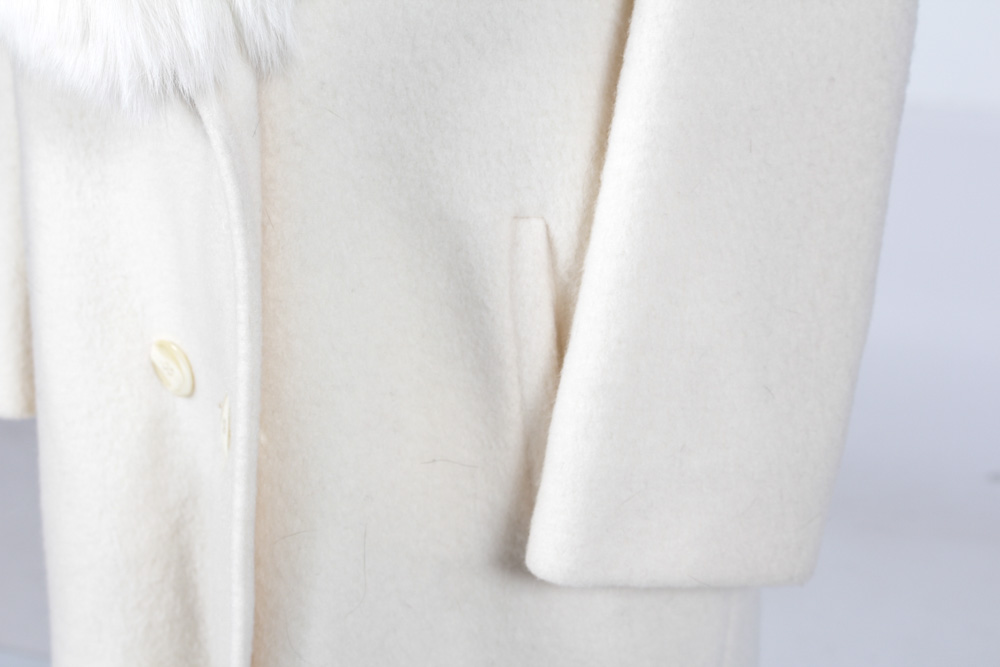 Women's Wool Coat With White Rabbit Collar