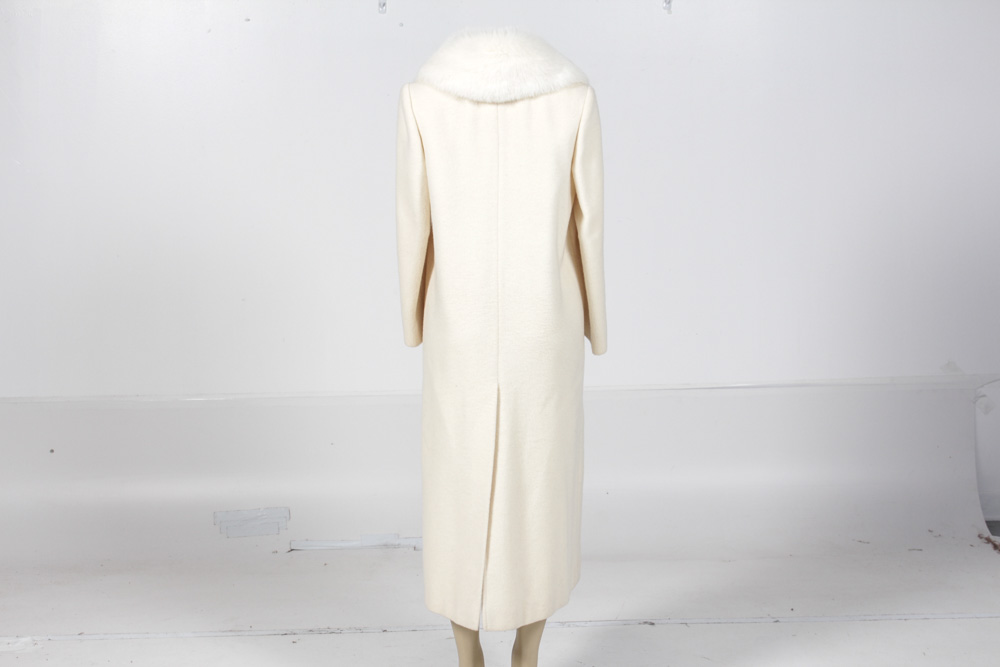 Women's Wool Coat With White Rabbit Collar