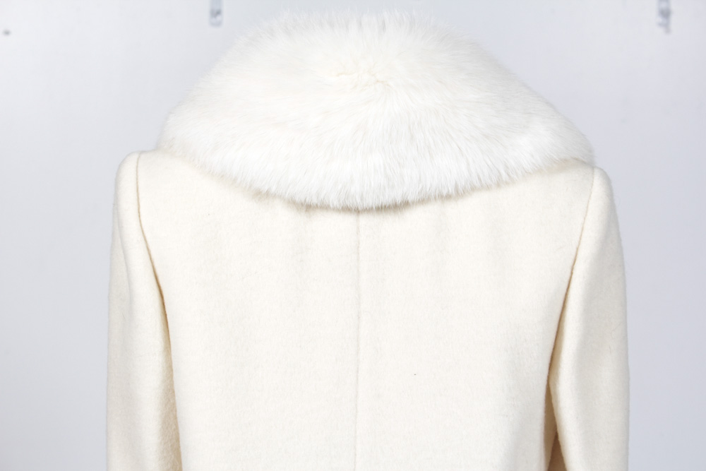 Women's Wool Coat With White Rabbit Collar