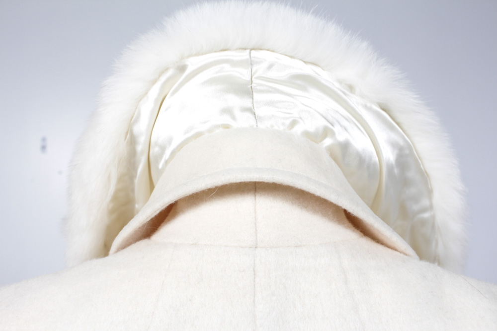 Women's Wool Coat With White Rabbit Collar