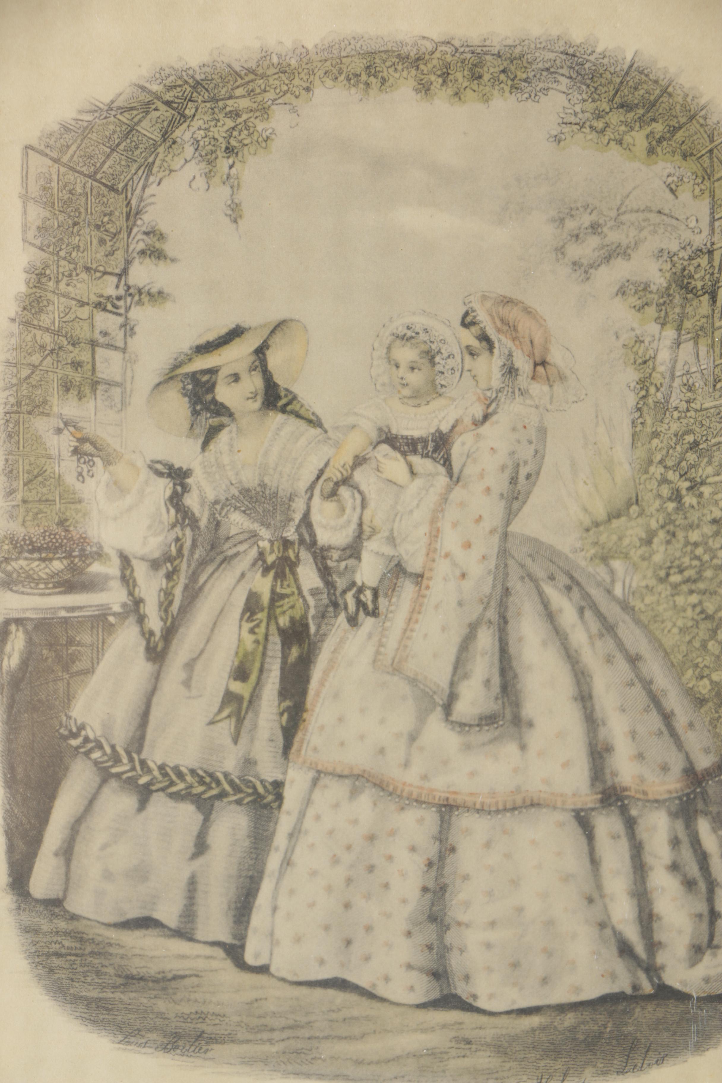 Antique Hand Colored Wood Engraving on Paper "Godey's Americanized Paris Fashions"