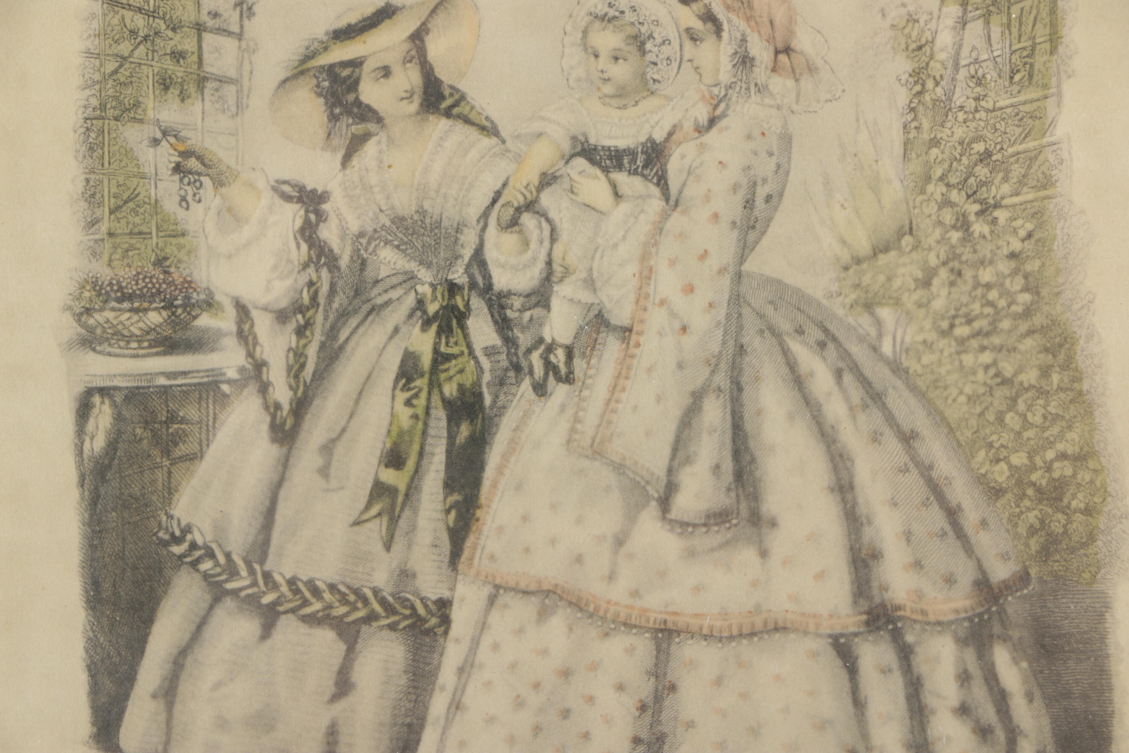 Antique Hand Colored Wood Engraving on Paper "Godey's Americanized Paris Fashions"