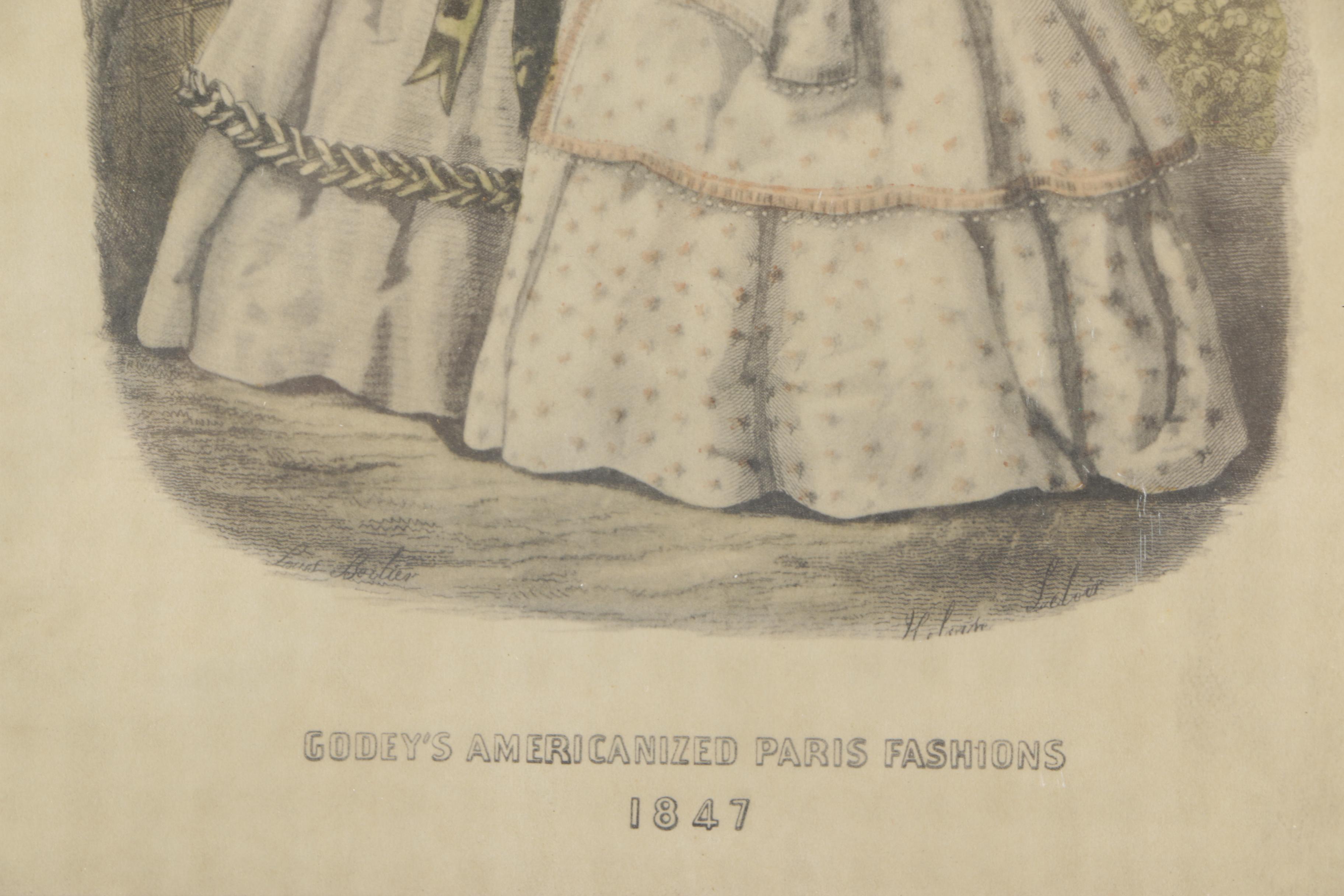 Antique Hand Colored Wood Engraving on Paper "Godey's Americanized Paris Fashions"