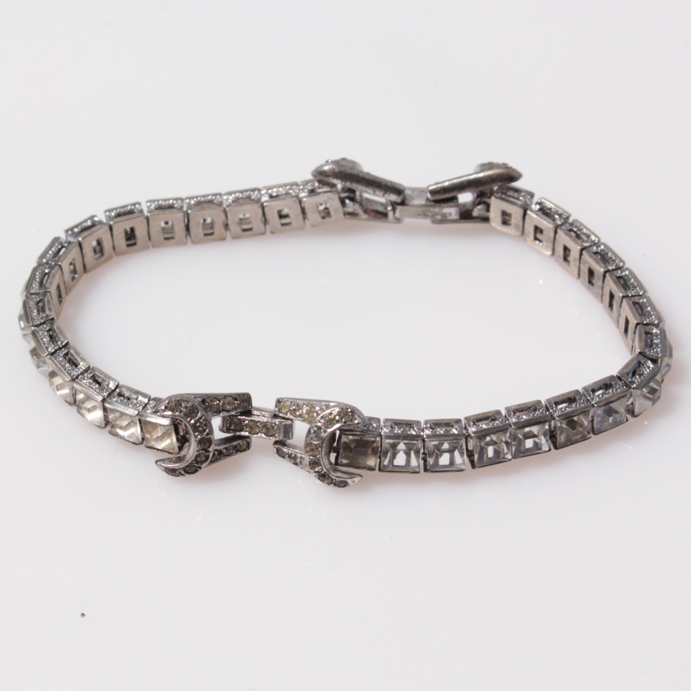 Vintage Sterling Silver Rhinestone Bracelet