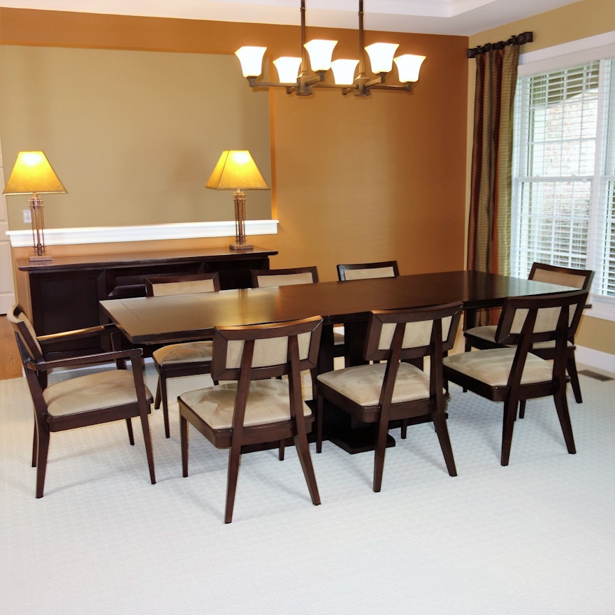 "Bancroft" Dining Table and Eight Chairs by Brownstone Furniture